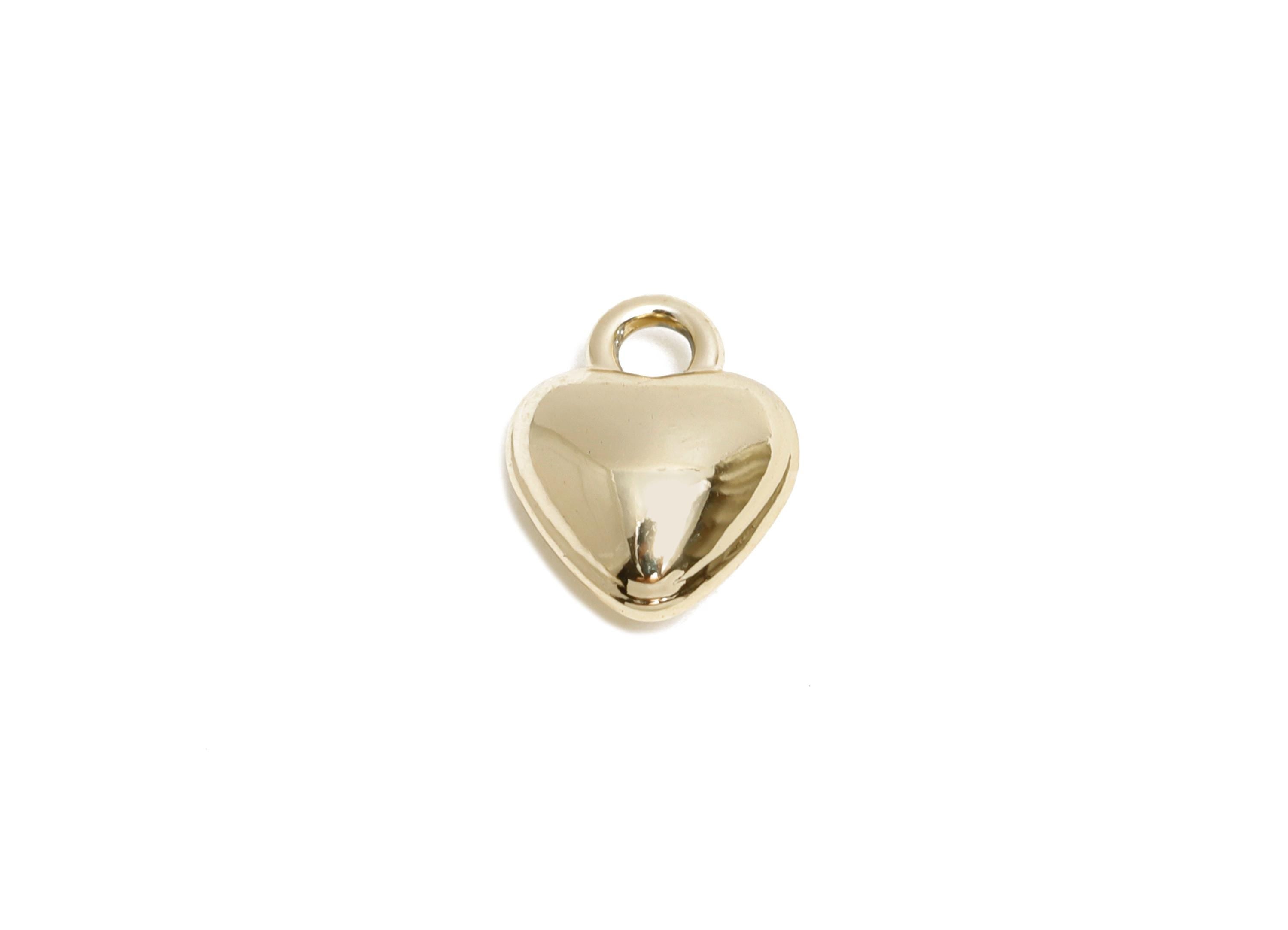 Alloy Heart Earring Charm - Shiny Metallic Gold Heart Pendant - Symbol of Love Jewelry Supply - KC Gold Tone Plated - 10x7.5x4mm - AC3471B - DOMEDBAZAAR