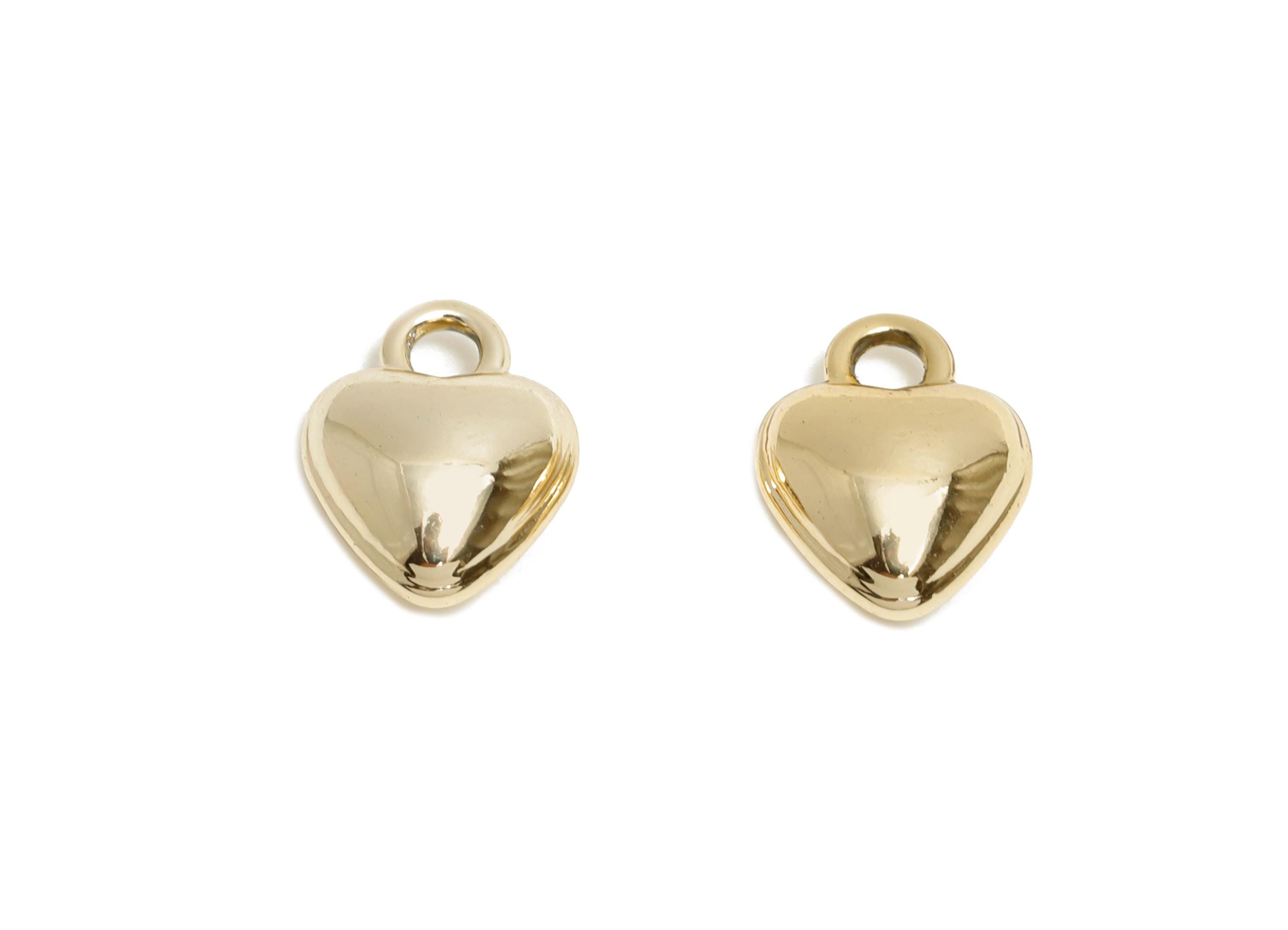 Alloy Heart Earring Charm - Shiny Metallic Gold Heart Pendant - Symbol of Love Jewelry Supply - KC Gold Tone Plated - 10x7.5x4mm - AC3471B - DOMEDBAZAAR