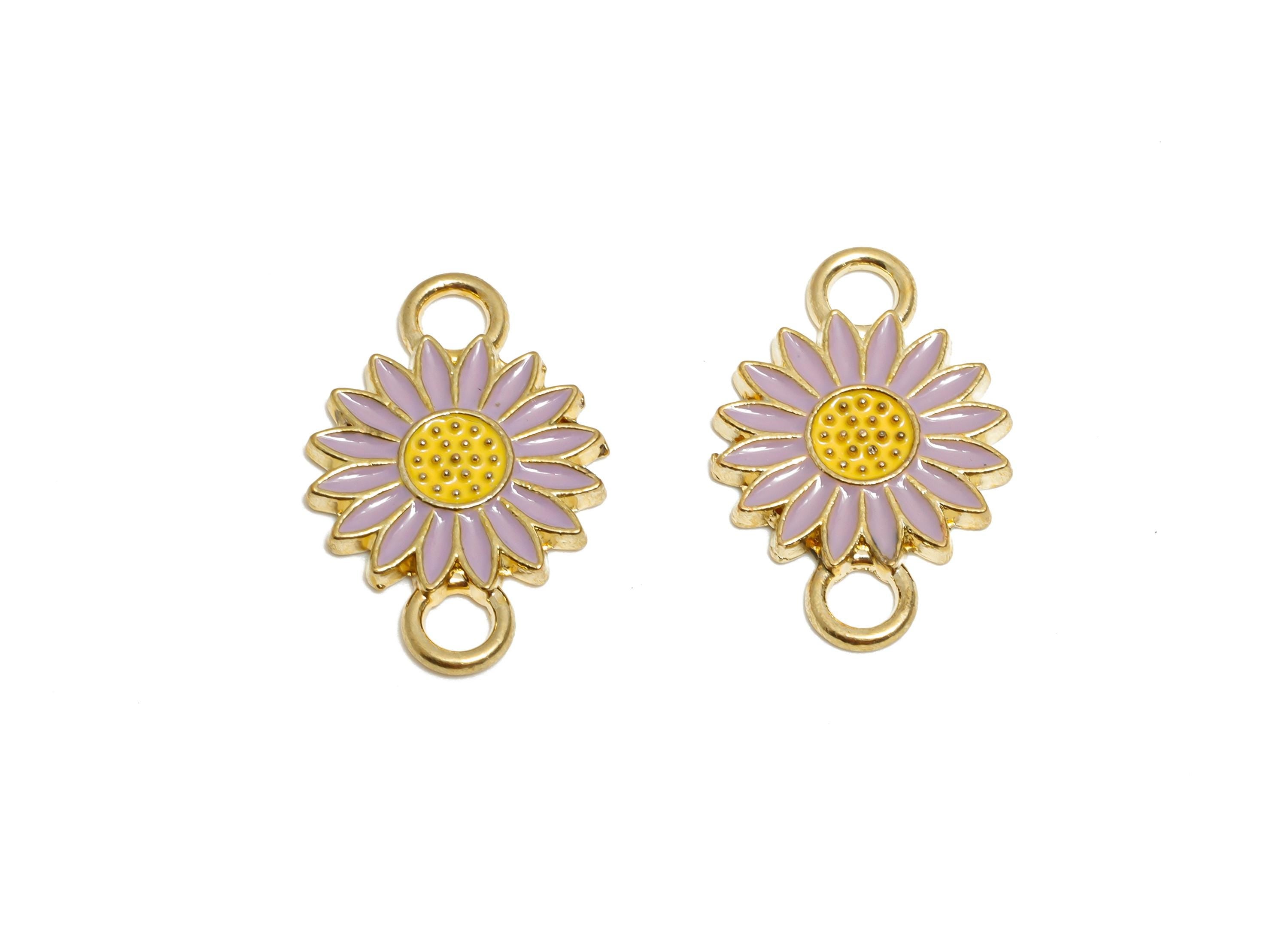 Alloy Purple Daisy Connector - Flower Colorful  Enamel Charm - Spring Flower Jewelry Piece - Craft Jewelry Making - 21.5x14.35x1mm - AC3470A