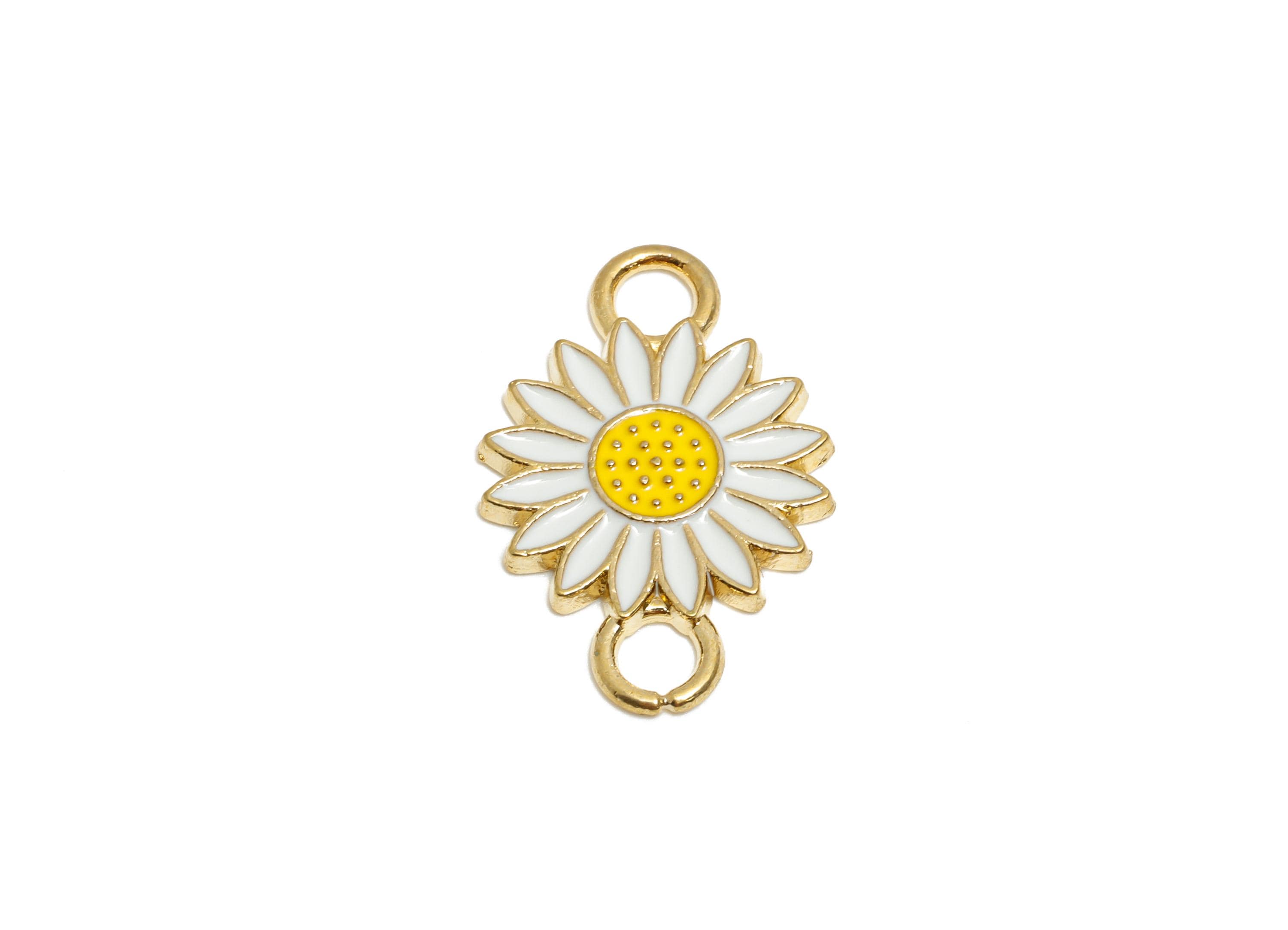 Alloy White Daisy Connector - Flower Colorful  Enamel Charm - Spring Flower Jewelry Piece - Craft Jewelry Making - 21.5x14.35x1mm - AC3470B