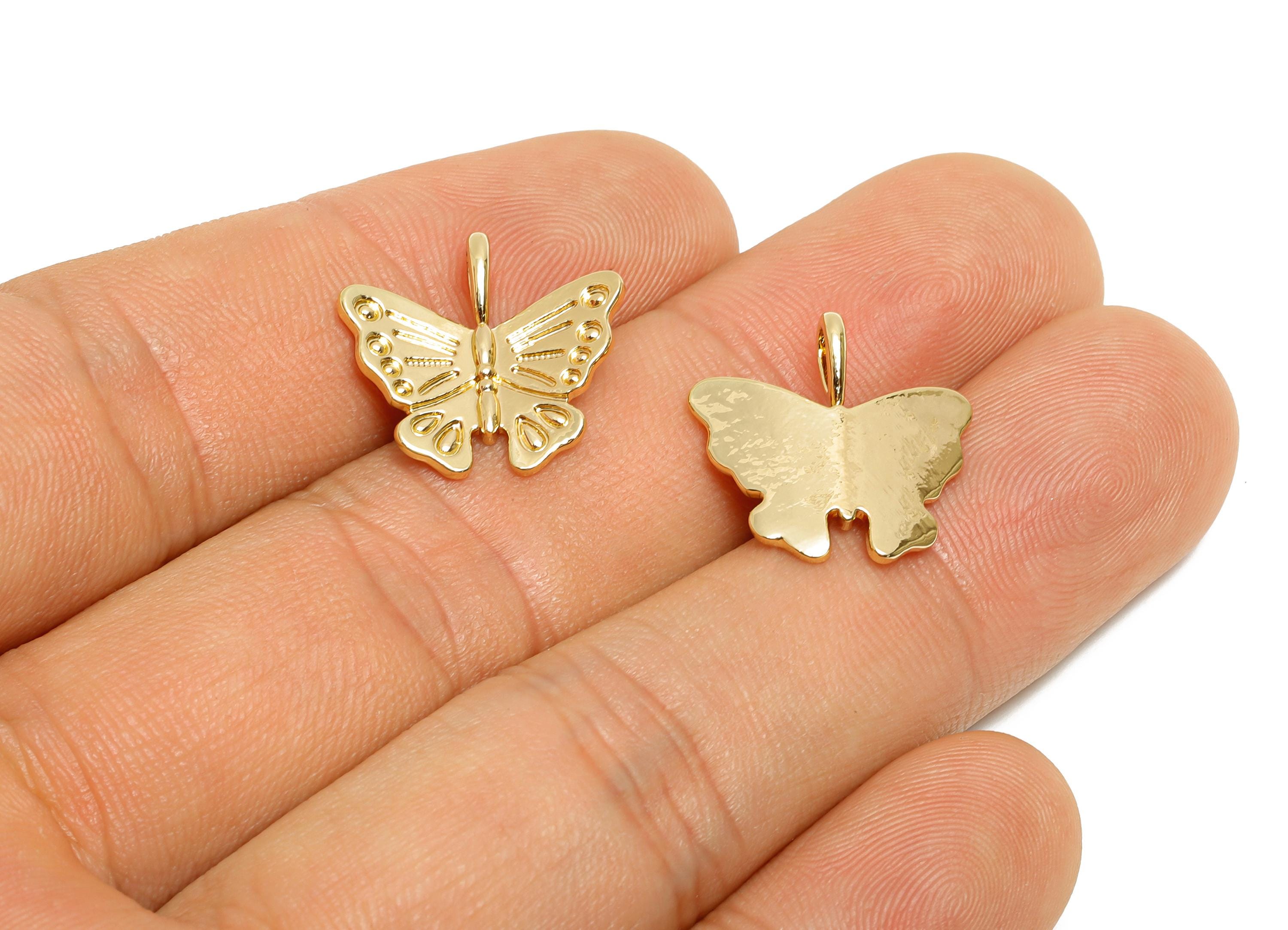 Brass Butterfly Pendant - Dainty Insect Necklace Pendant - Elegant Butterfly Jewelry Supplies - KC Gold Tone Plated - 17x16.9x2.7mm - AC3439 - DOMEDBAZAAR