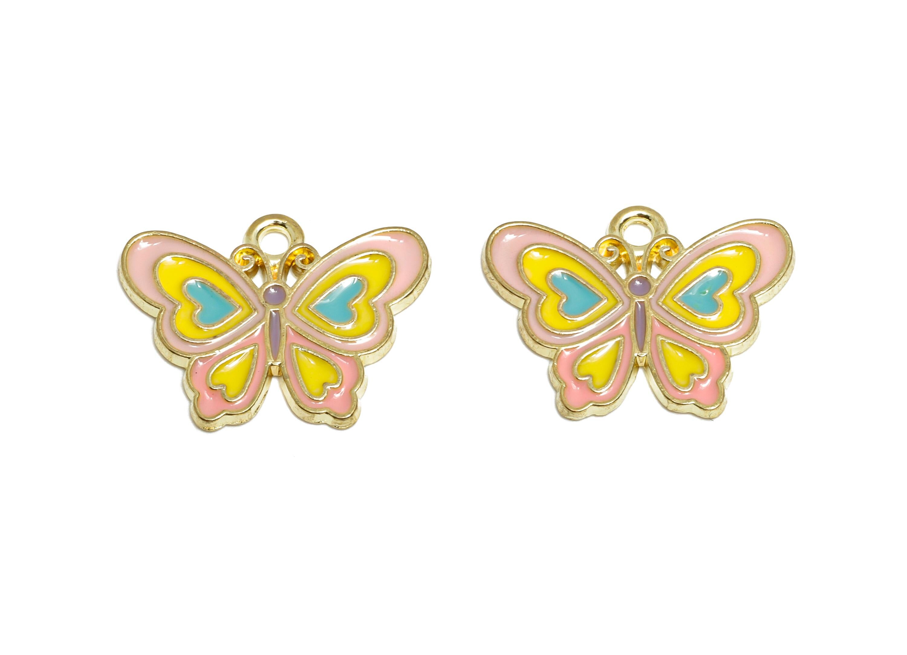 Alloy Enamel Butterfly Pendant - Rainbow Wing Butterfly Pendant - Craft Supply Butterfly Charm - KC Gold Tone Plated - 20x15x1.23mm - AC3459