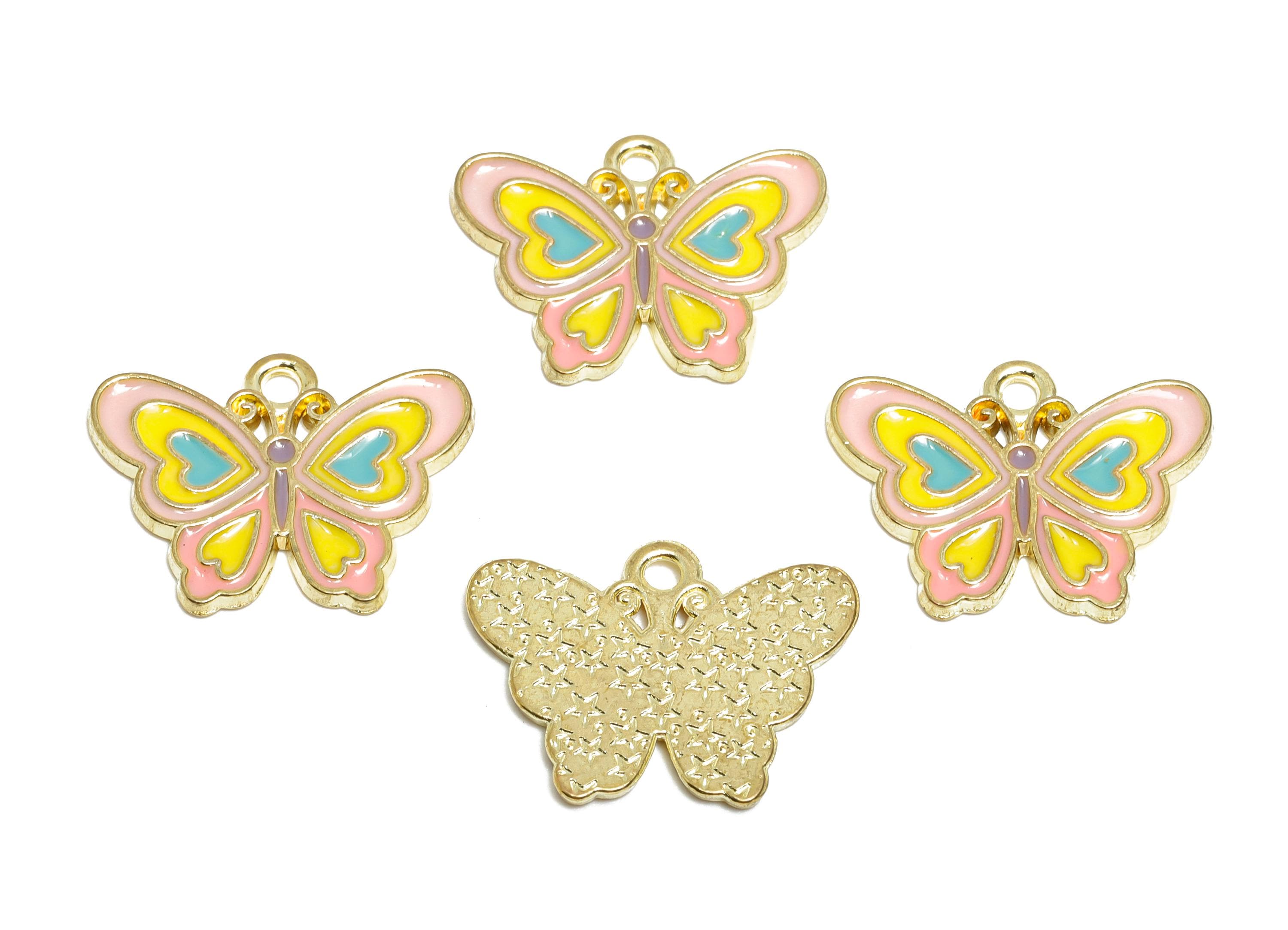 Alloy Enamel Butterfly Pendant - Rainbow Wing Butterfly Pendant - Craft Supply Butterfly Charm - KC Gold Tone Plated - 20x15x1.23mm - AC3459