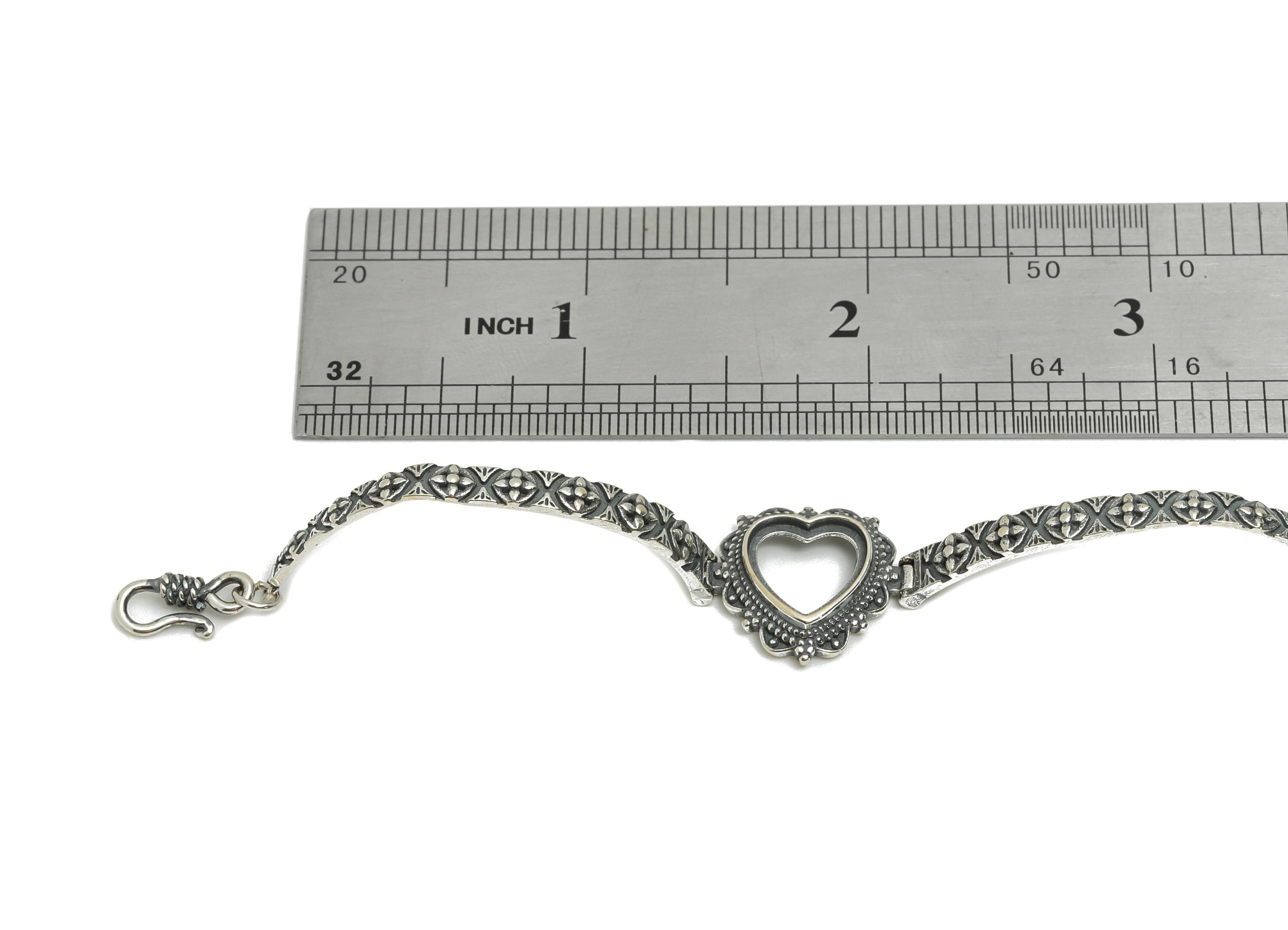 11mm Heart Cabochon Link Bracelet - 10+4cm Adjustable Chain Bracelet Setting - Vintage 925 Sterling Silver Rhodium Plating Bracelet - SI1040 - DOMEDBAZAAR