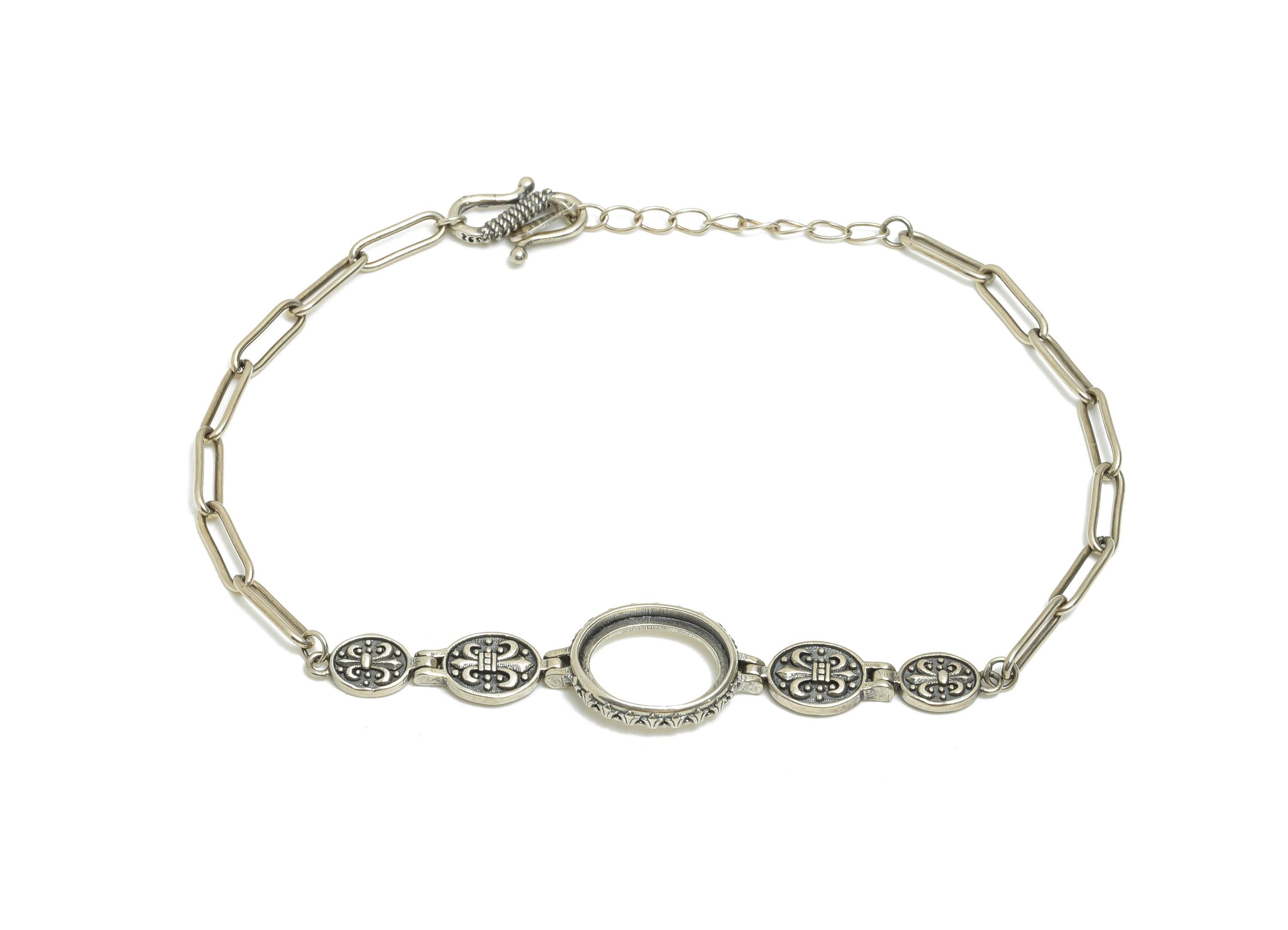 20+4cm Oval Artisan Bracelet Setting - 10*12mm Oval Cabochon Bracelet - 925 Sterling Silver - Adjustable Rhodium Plated Bracelet - SI1029 - DOMEDBAZAAR