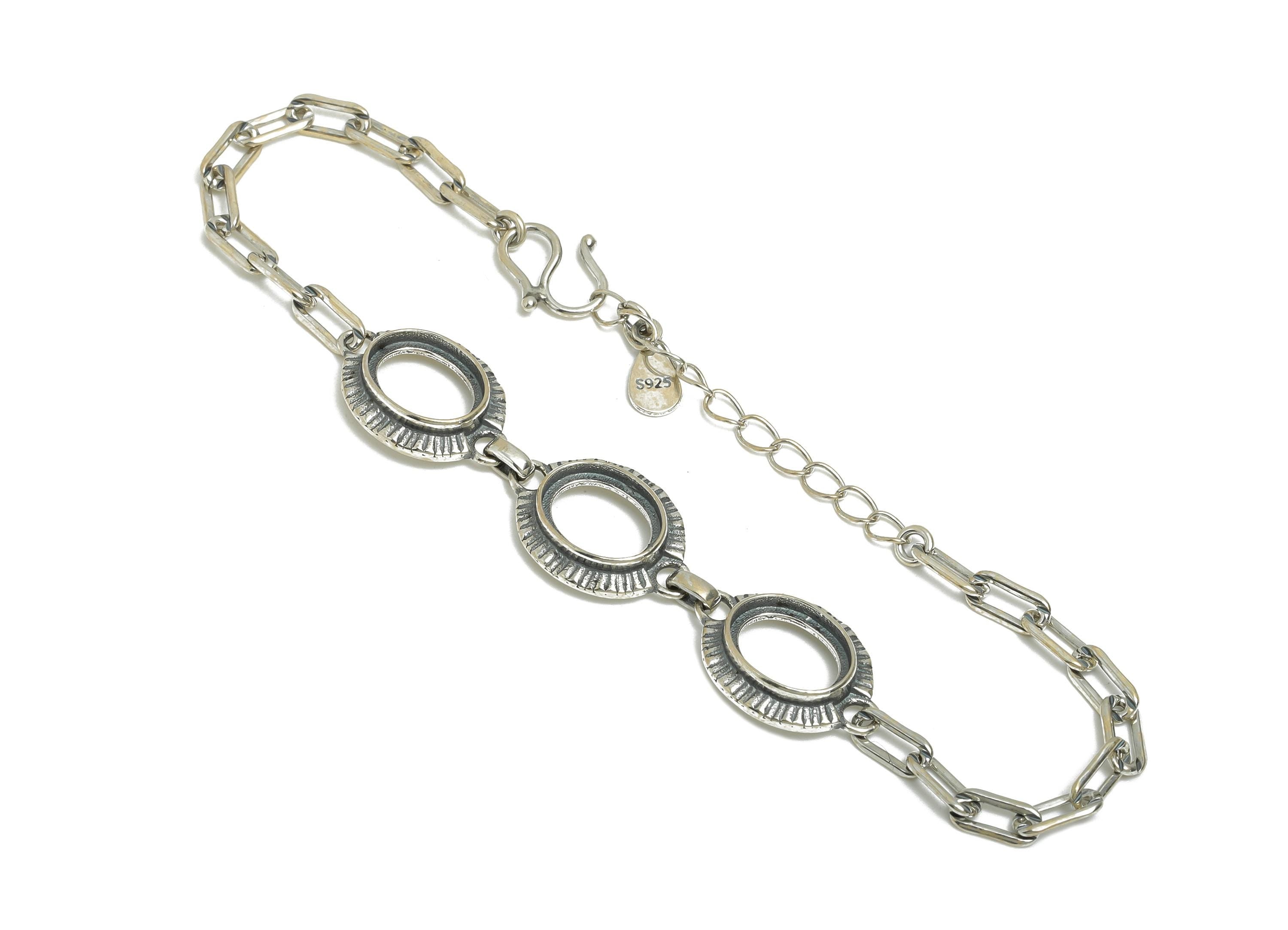 7*9mm Oval Cabochon Bracelet Base - Sterling Silver Bracelet Setting - Adjustable Cabochon Jewelry Making Base - Rhodium Plating - SI1074 - DOMEDBAZAAR