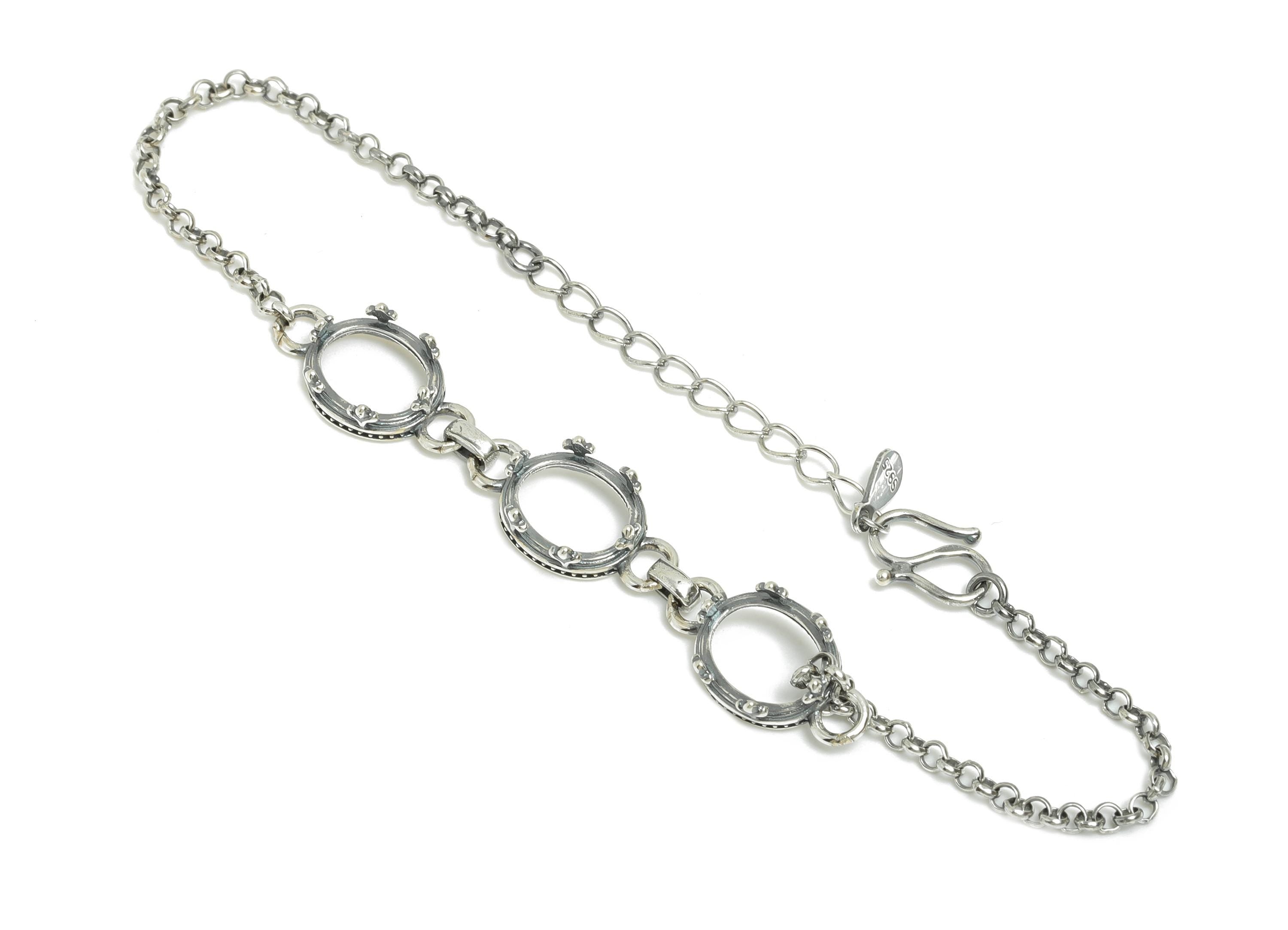 7*9mm Multi Cabochon Bracelet Base - Handmade 925 Sterling Silver Bracelet Setting - Oval Bezel Bracelet Base - Rhodium Plating - SI1075 - DOMEDBAZAAR