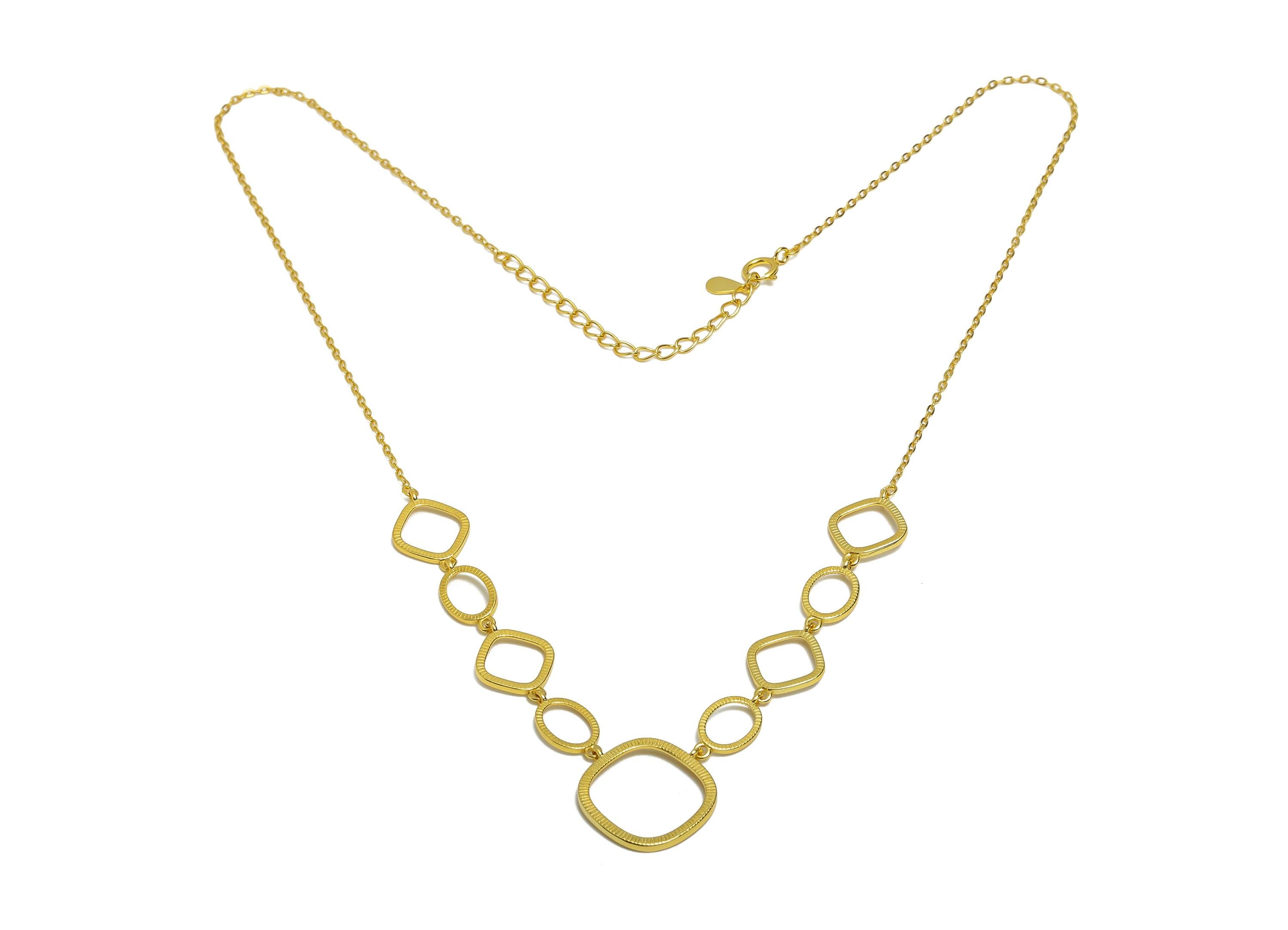 45+5cm Geometric Link Necklace Setting - 5*8/8/14mm Square Cabochon Adjustable Necklace - 925 Sterling Silver - 18K Gold Plated - SI1048 - DOMEDBAZAAR