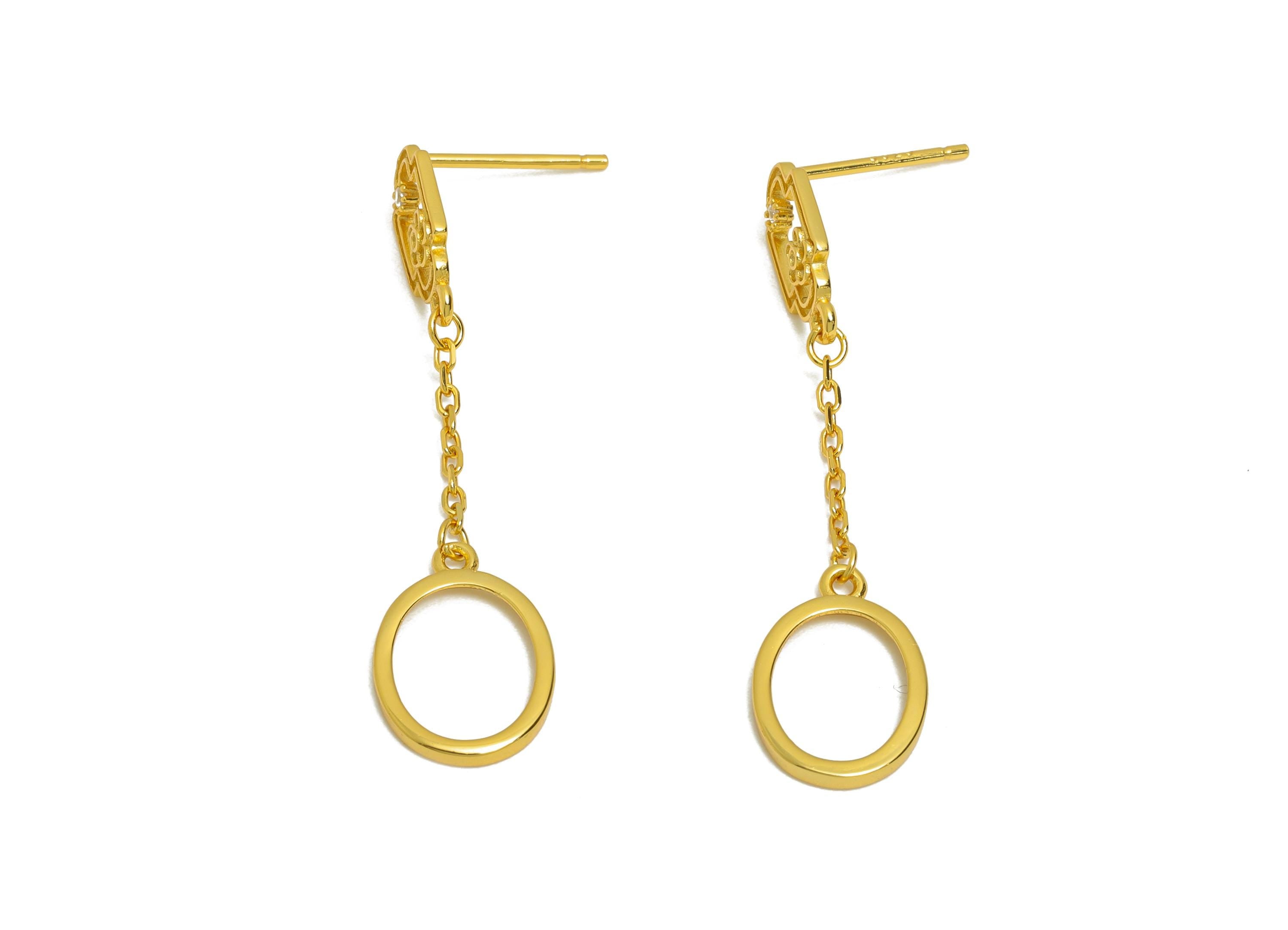8*10mm Oval Dangle Earring Setting - 925 Sterling Silver Earring Base with Zircon - Cabochon Earring Setting - 18K Real Gold Plated - SI1053 - DOMEDBAZAAR