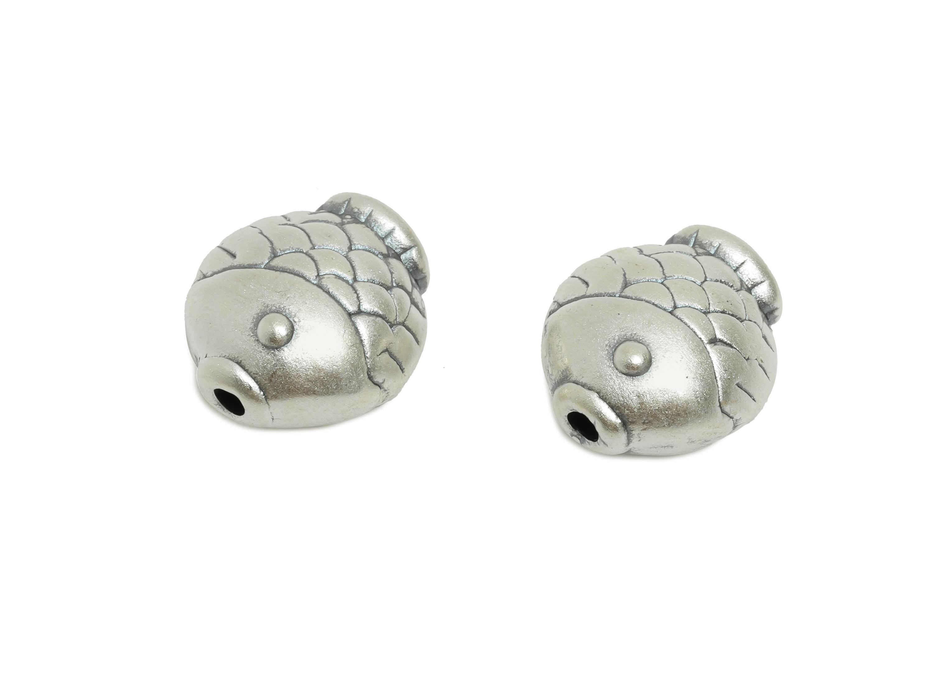 Silver Fish Bead - Animal Spacer Bead for Bracelets - Koi Fish Jewelry Bead - Bracelet Bead Spacer - Pure Silver 999 - 13x11.38x6mm - SI1153 - DOMEDBAZAAR