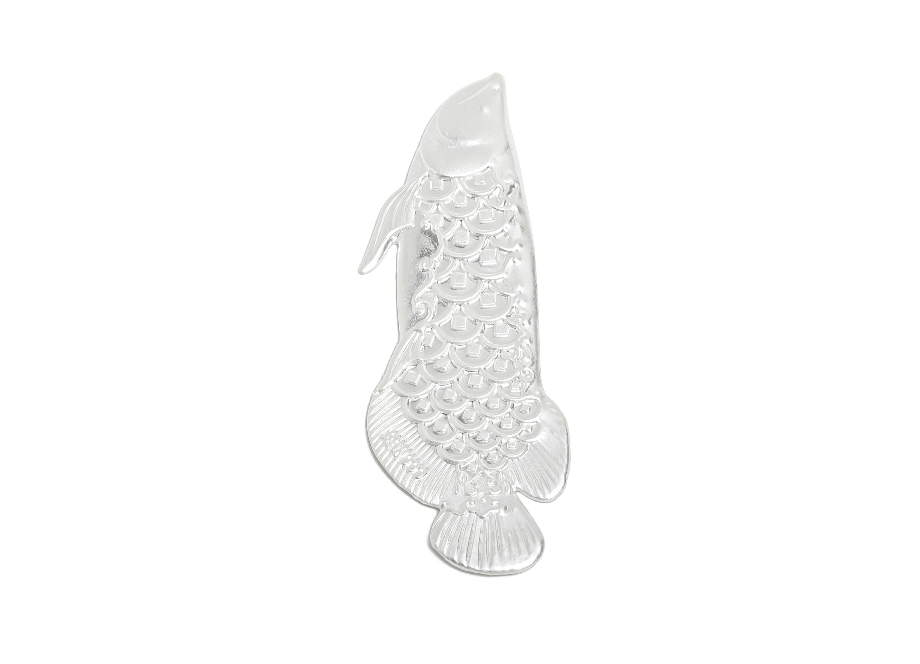 Silver Arowana Relief - Artisan Fish Shape Filigree Jewelry - Pure Silver 999 - Marine Life Relief for Collection - 49.9x17x1mm - SI1112 - DOMEDBAZAAR