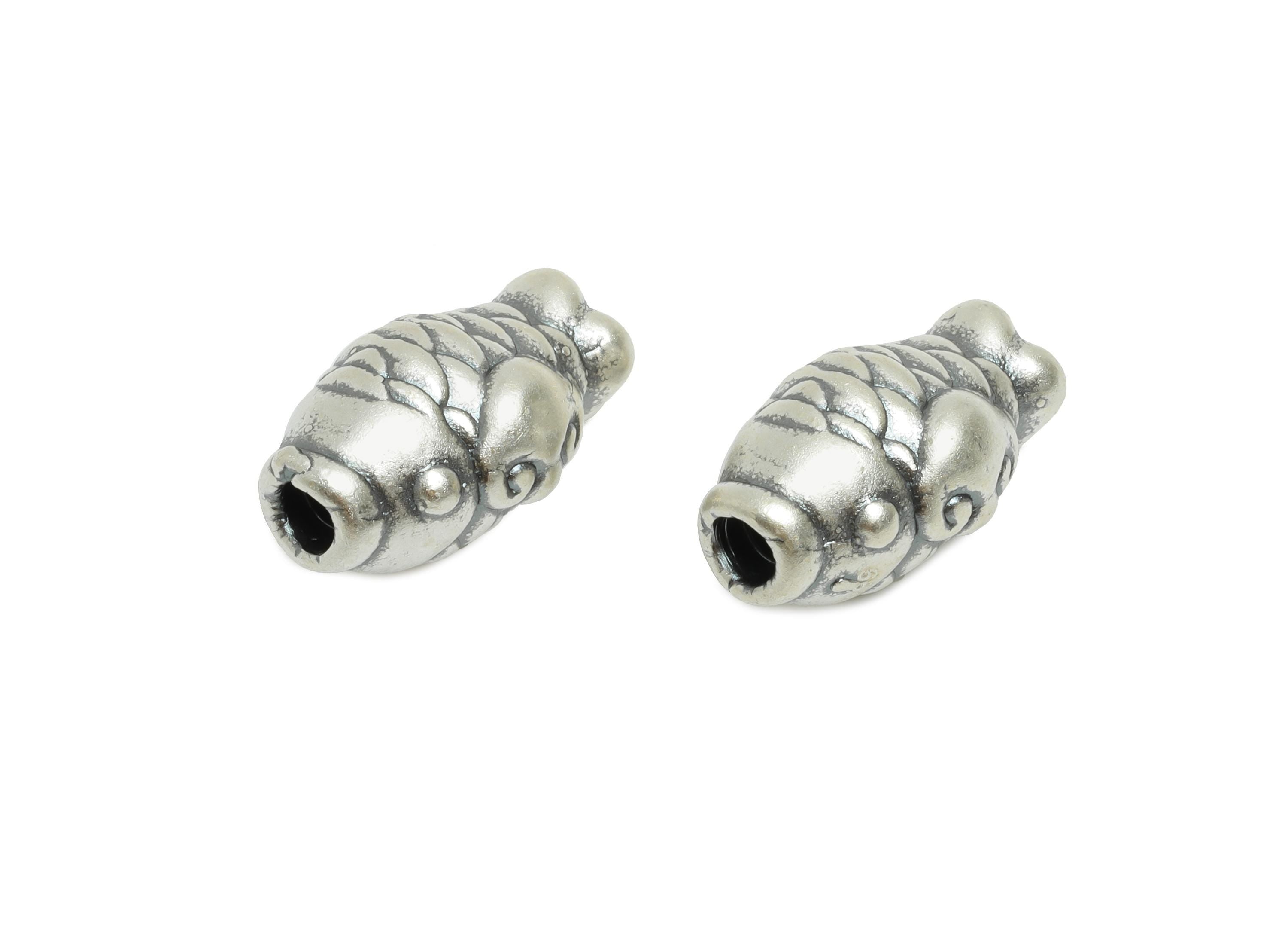 Silver Fish Bead - Animal Spacer Bead for Bracelets - Lucky Fish Jewelry Bead - Braided Bracelet Bead - Pure Silver 999 - 14x9x8mm - SI1154 - DOMEDBAZAAR