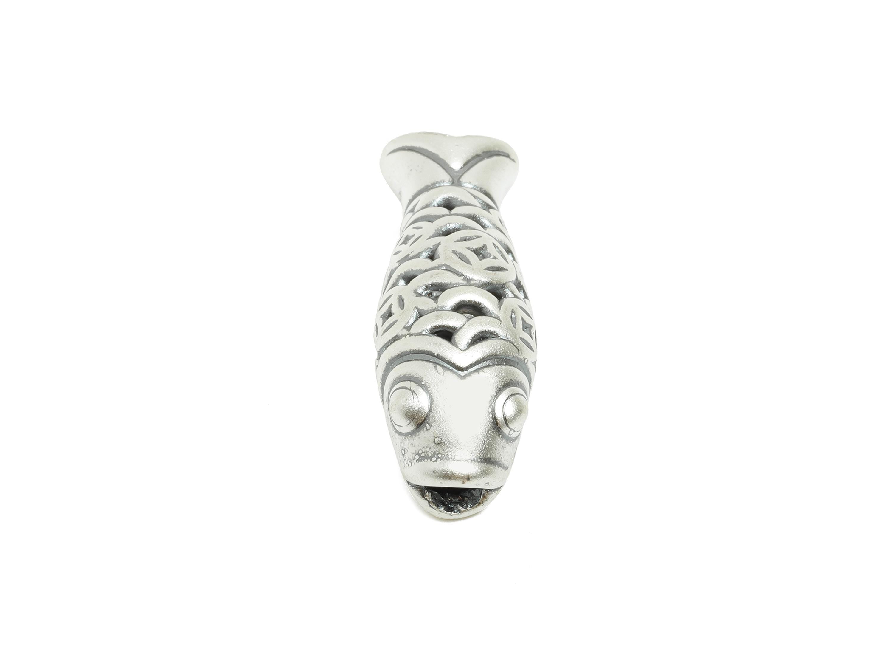 Silver Fish Bead - Filigree Fish Bead for Bracelets - Lucky Fish Jewelry Bead - Bracelet Bead Spacer - Pure Silver 999 - 28x10x9mm - SI1144 - DOMEDBAZAAR