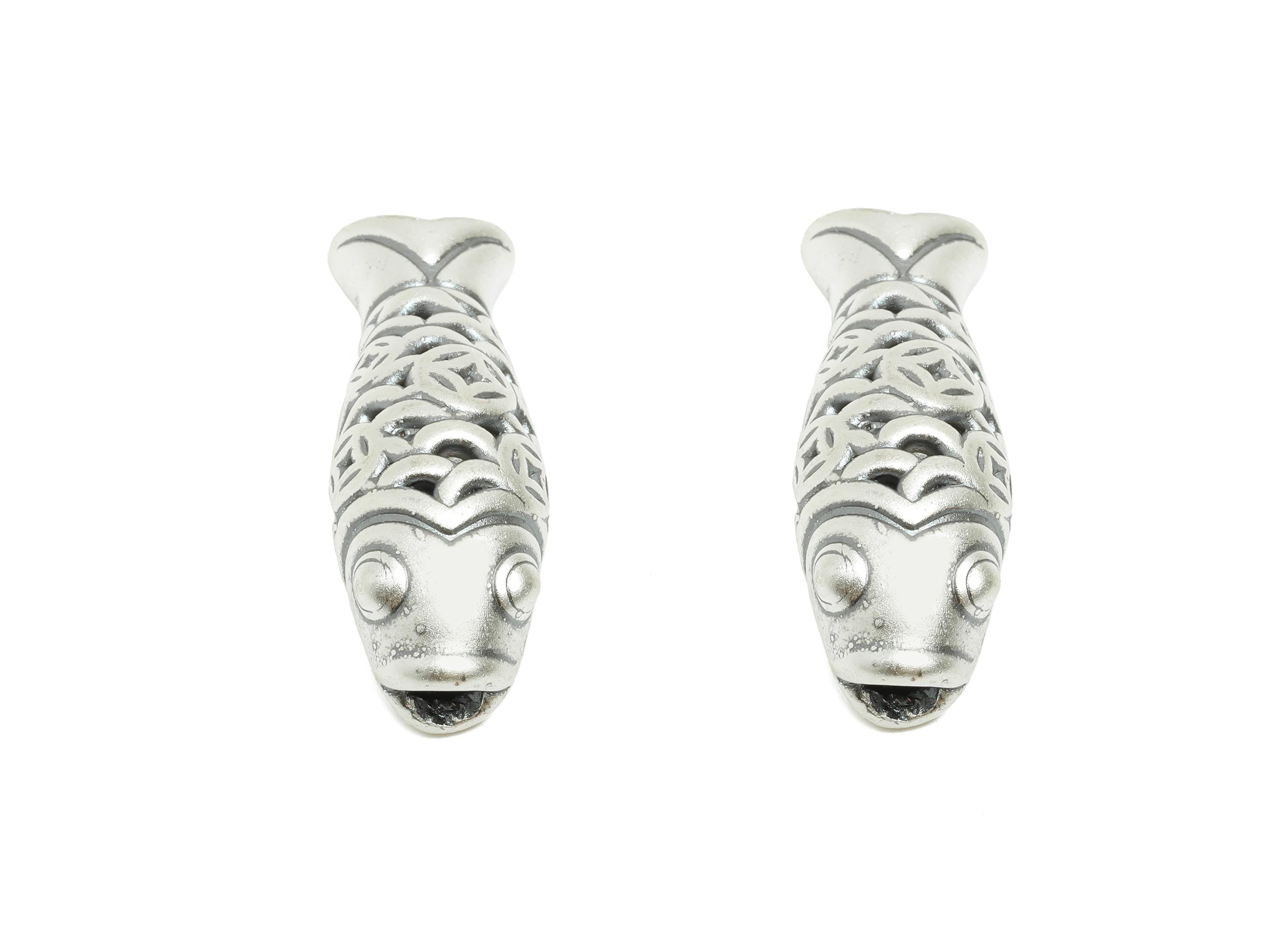 Silver Fish Bead - Filigree Fish Bead for Bracelets - Lucky Fish Jewelry Bead - Bracelet Bead Spacer - Pure Silver 999 - 28x10x9mm - SI1144 - DOMEDBAZAAR