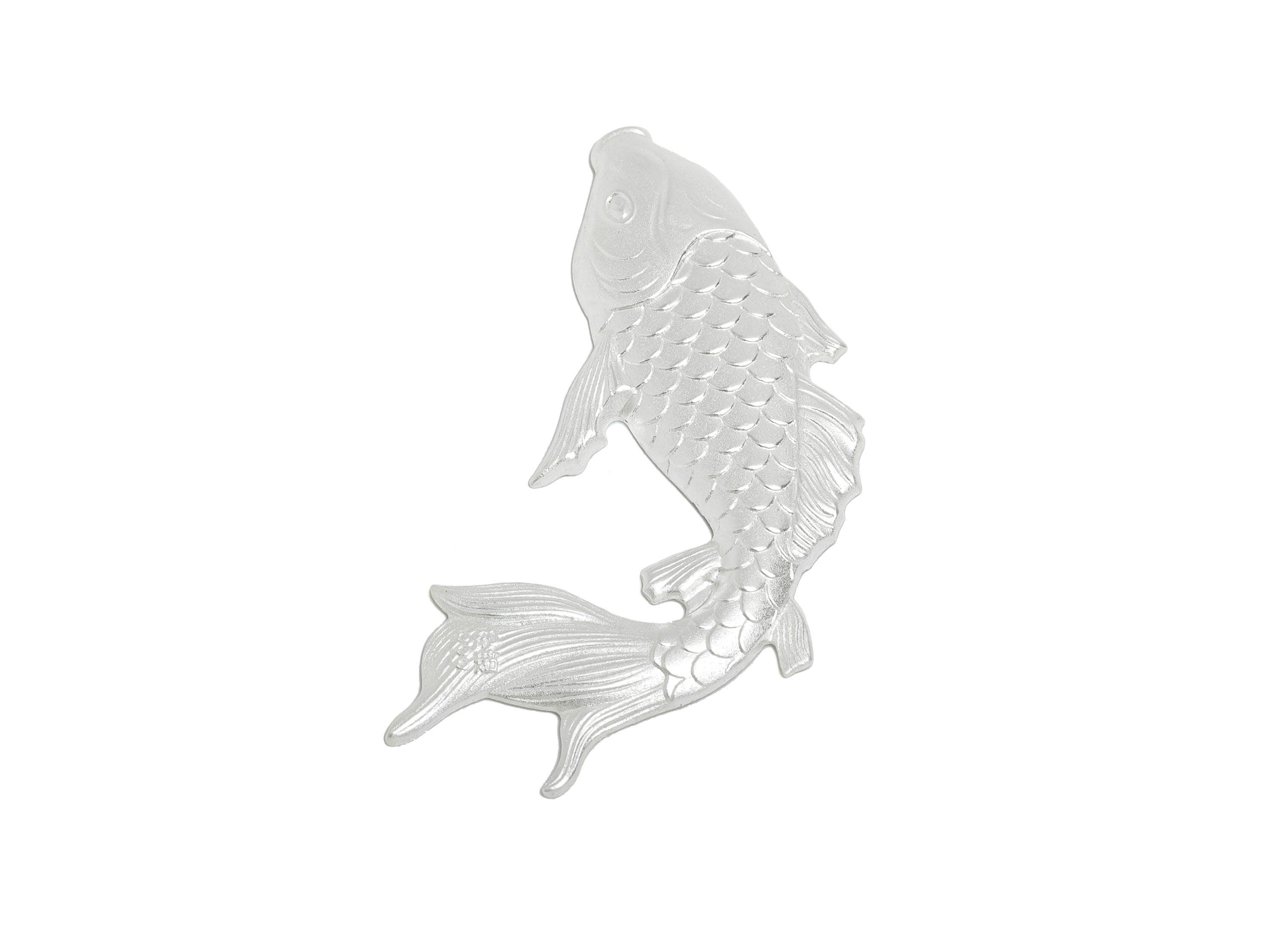 Silver Koi Relief - Artisan Lucky Fish Shape Filigree Jewelry - Pure Silver 999 - Marine Life Relief for Collection - 45x28x2.5mm - SI1113 - DOMEDBAZAAR