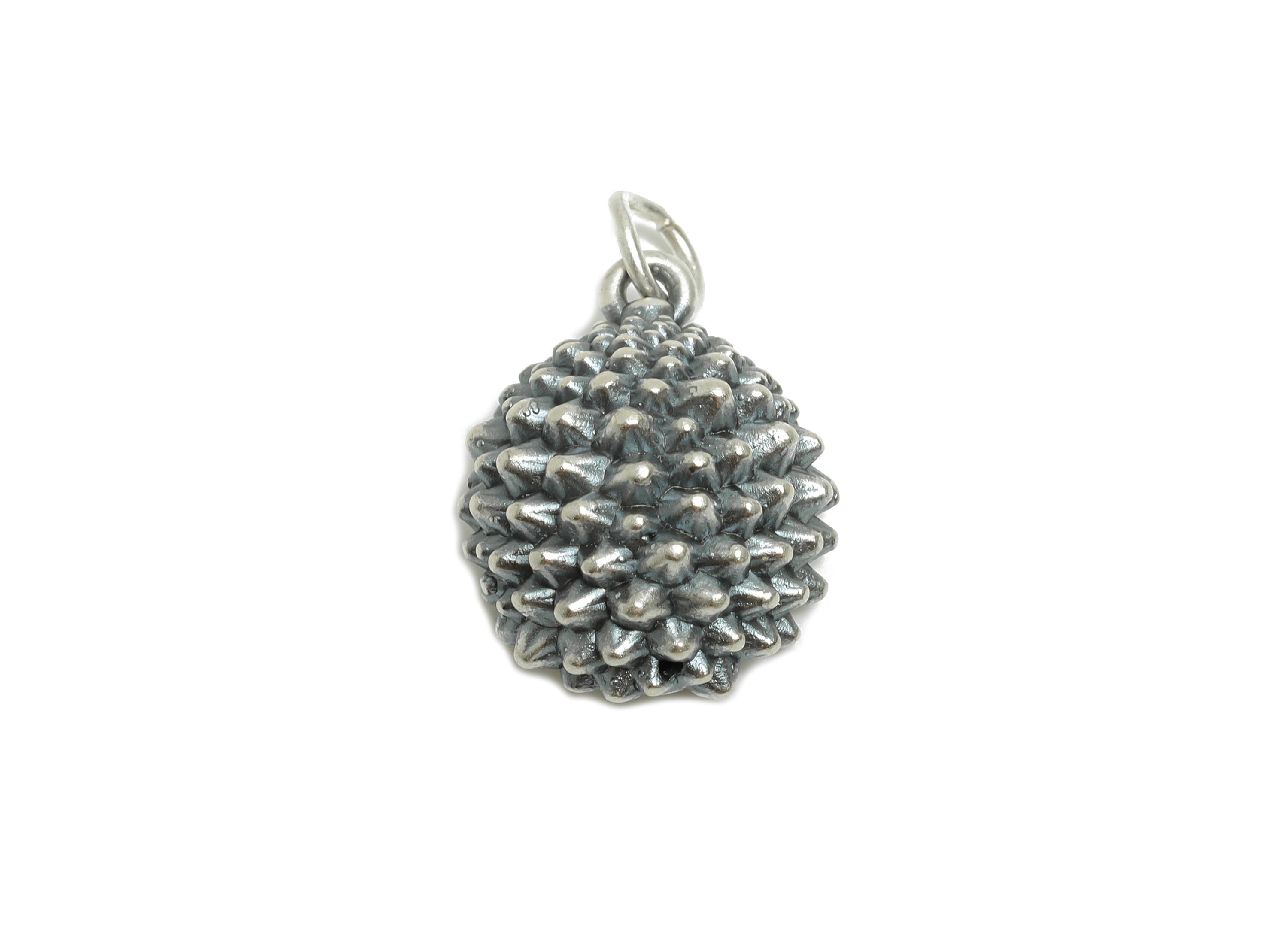 Durian Silver Charm - Figure Spiky Fruit Charm for Braided Bracelets - Novelty Jewelry Making Supplies - Pure Silver 999 - 20x15x9mm -SI1148 - DOMEDBAZAAR