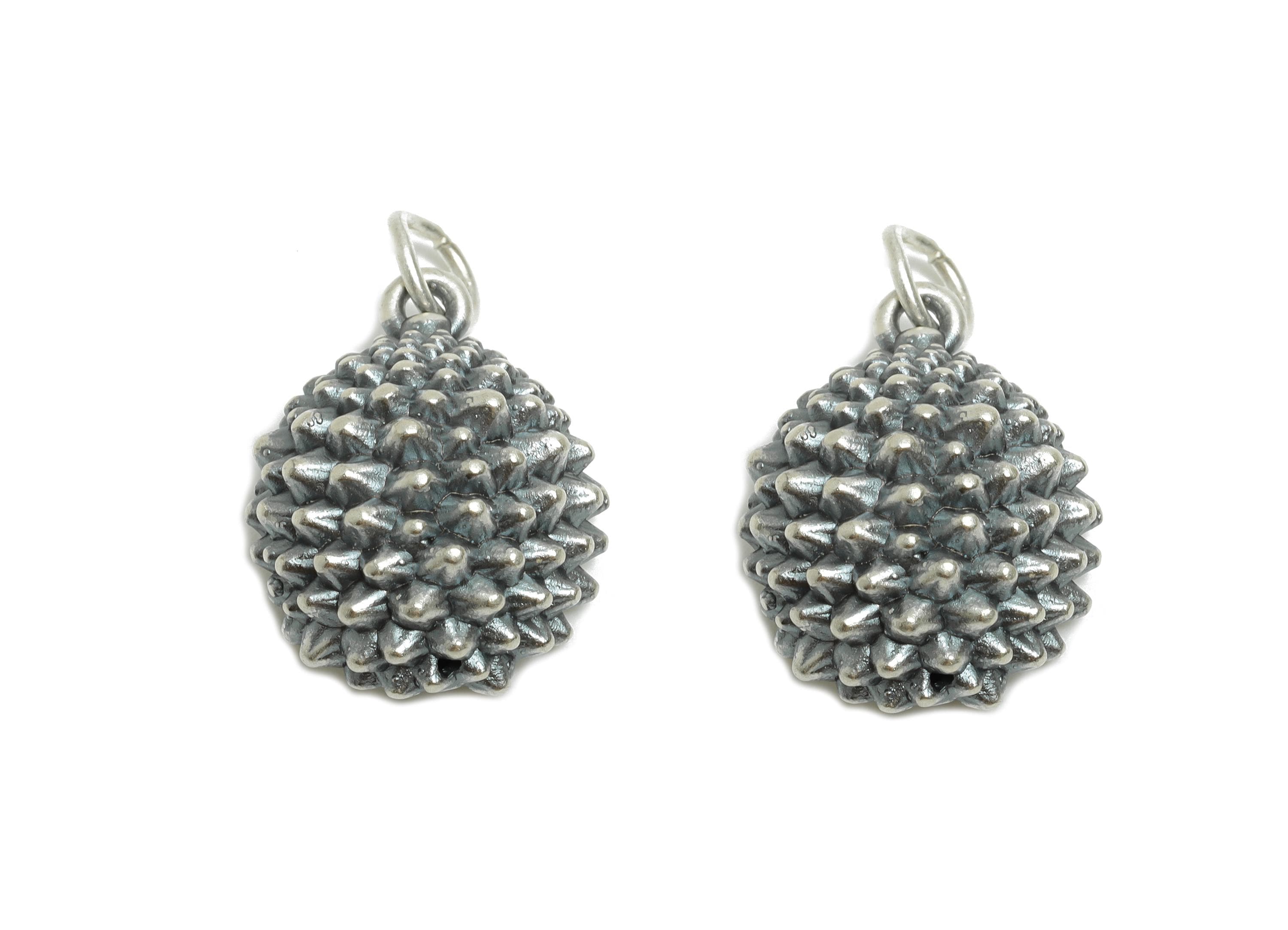 Durian Silver Charm - Figure Spiky Fruit Charm for Braided Bracelets - Novelty Jewelry Making Supplies - Pure Silver 999 - 20x15x9mm -SI1148 - DOMEDBAZAAR