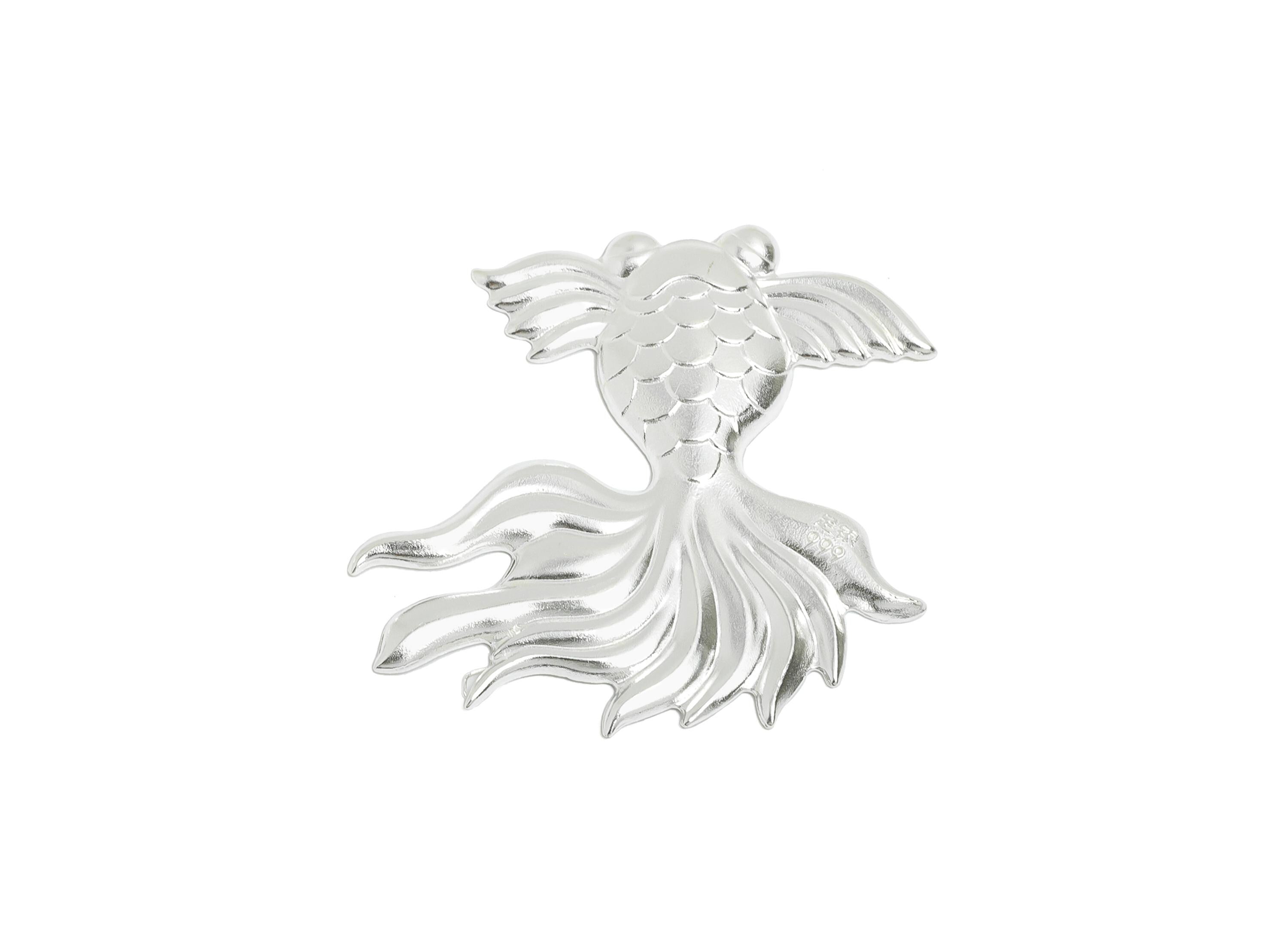 Silver Artisan Lucky Fish Relief - Pure Silver 999 - Marine Life Filigree Decoration Jewelry - Lucky Fish Collectible - 32.8x32.8x2mm-SI1114 - DOMEDBAZAAR