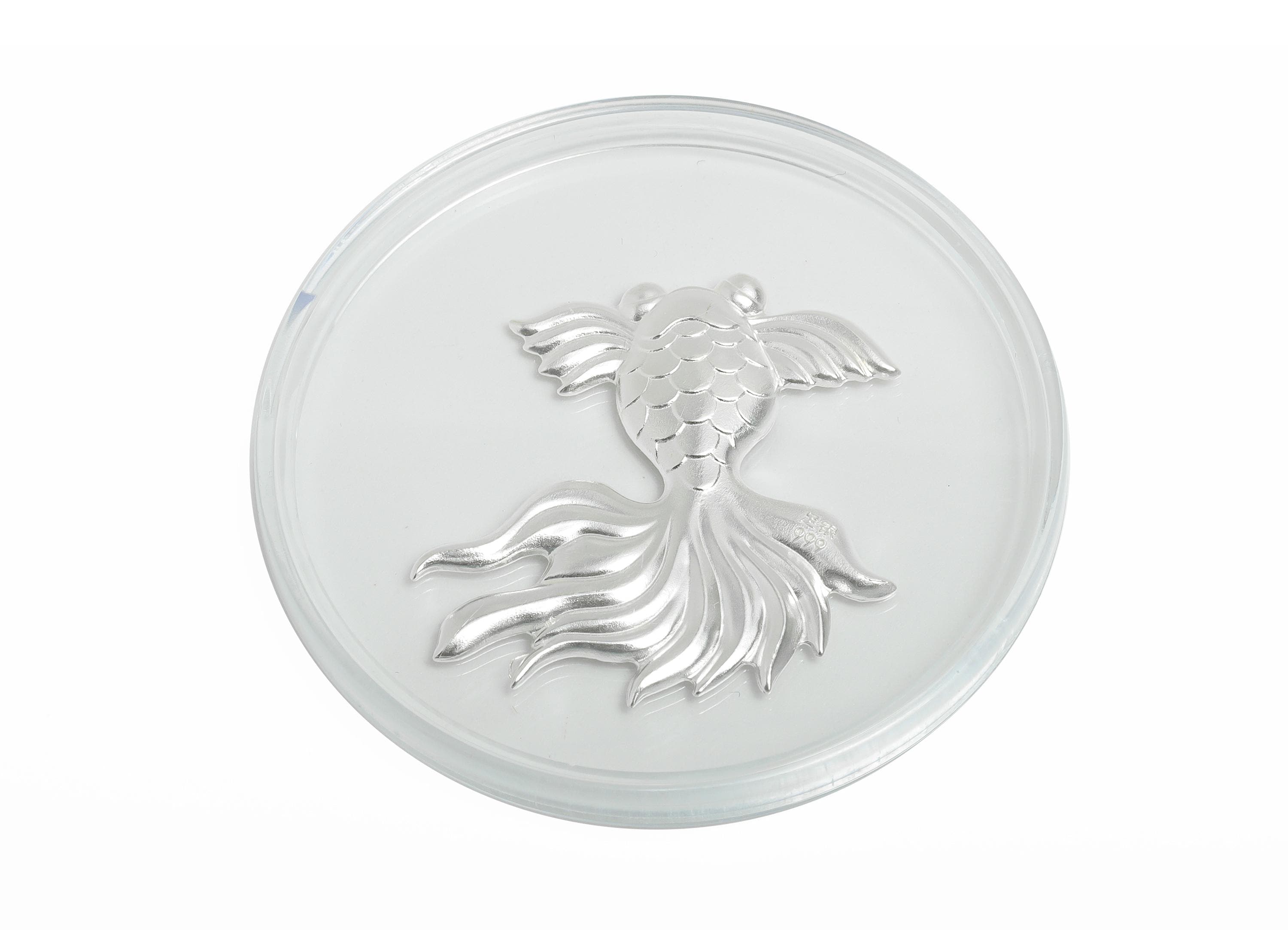 Silver Artisan Lucky Fish Relief - Pure Silver 999 - Marine Life Filigree Decoration Jewelry - Lucky Fish Collectible - 32.8x32.8x2mm-SI1114 - DOMEDBAZAAR