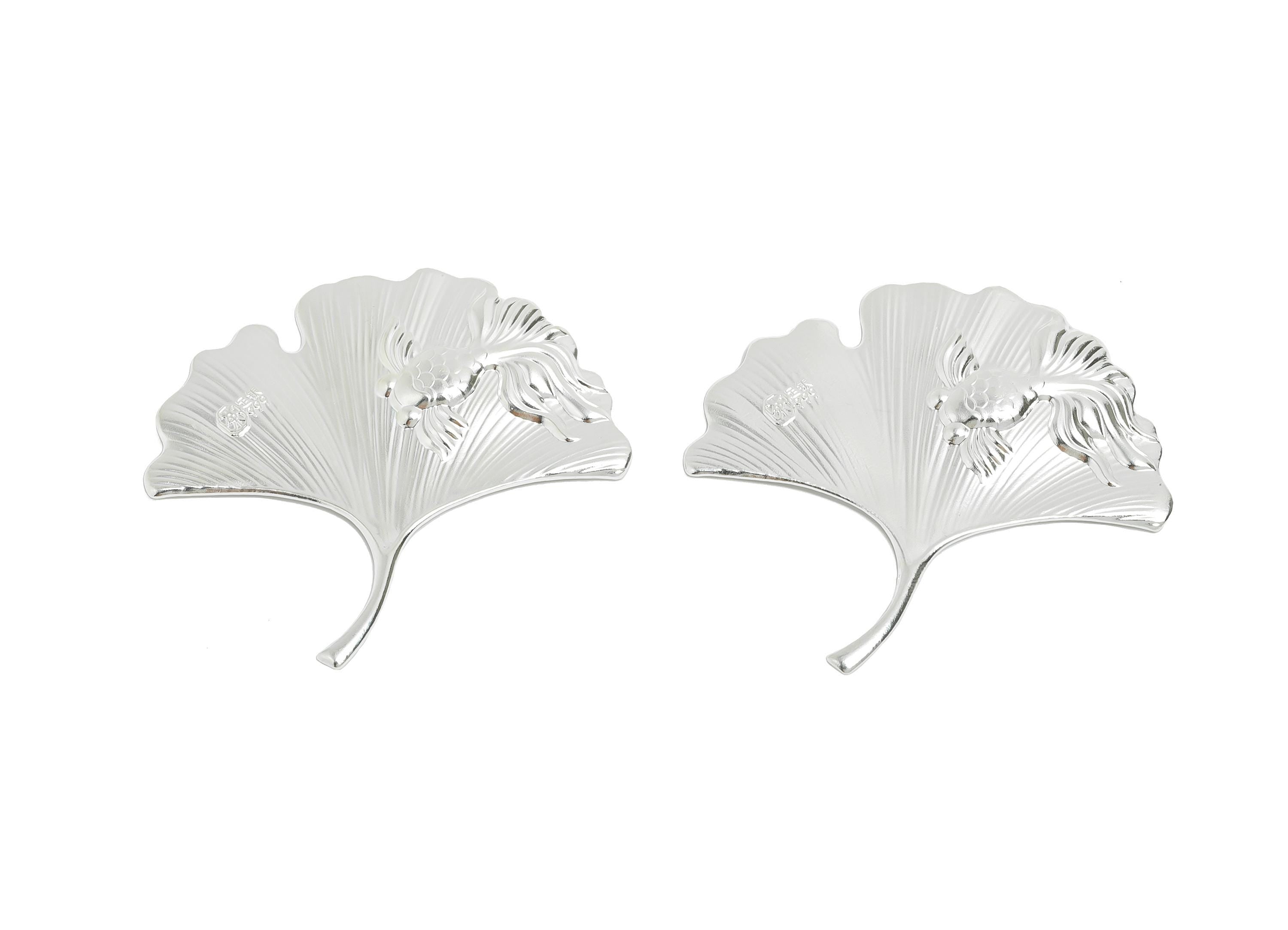 Silver Goldfish Ginkgo Relief - Pure Silver 999 - Botanical Coin Art Filigree Jewelry - Lucky Fish Collectible - 45.7x47x1.4mm - SI1115 - DOMEDBAZAAR