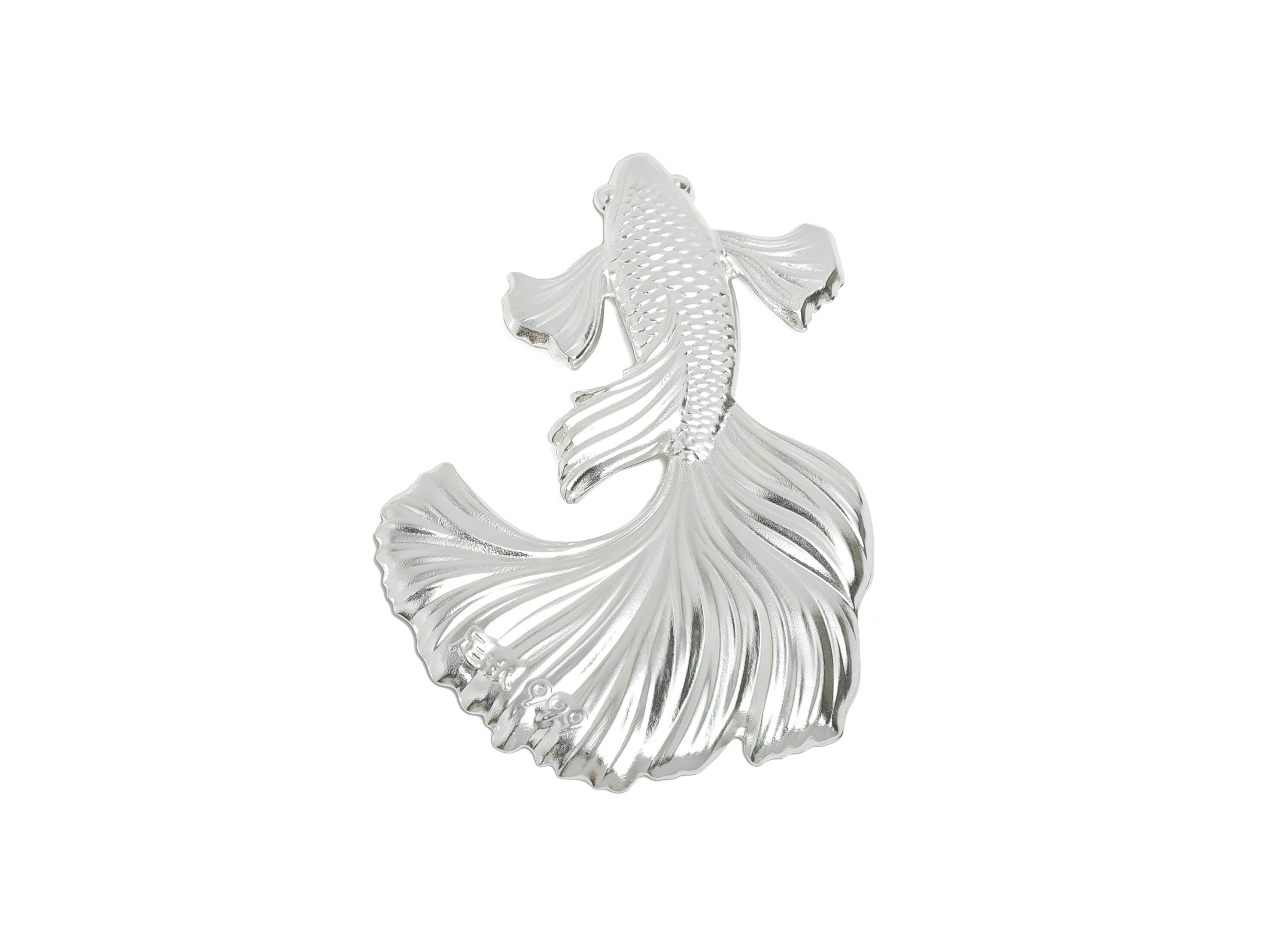 Silver Artisan Lucky Koi Fish Relief - Pure Silver 999 - Marine Life Filigree Commemorative Coin - Decoration Jewelry - 47x31x2mm - SI1117 - DOMEDBAZAAR