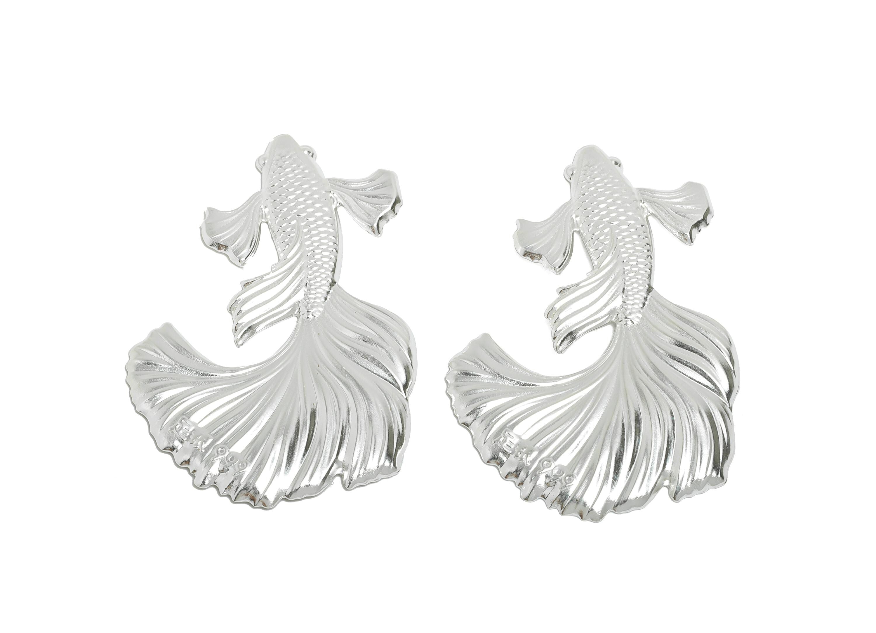 Silver Artisan Lucky Koi Fish Relief - Pure Silver 999 - Marine Life Filigree Commemorative Coin - Decoration Jewelry - 47x31x2mm - SI1117 - DOMEDBAZAAR