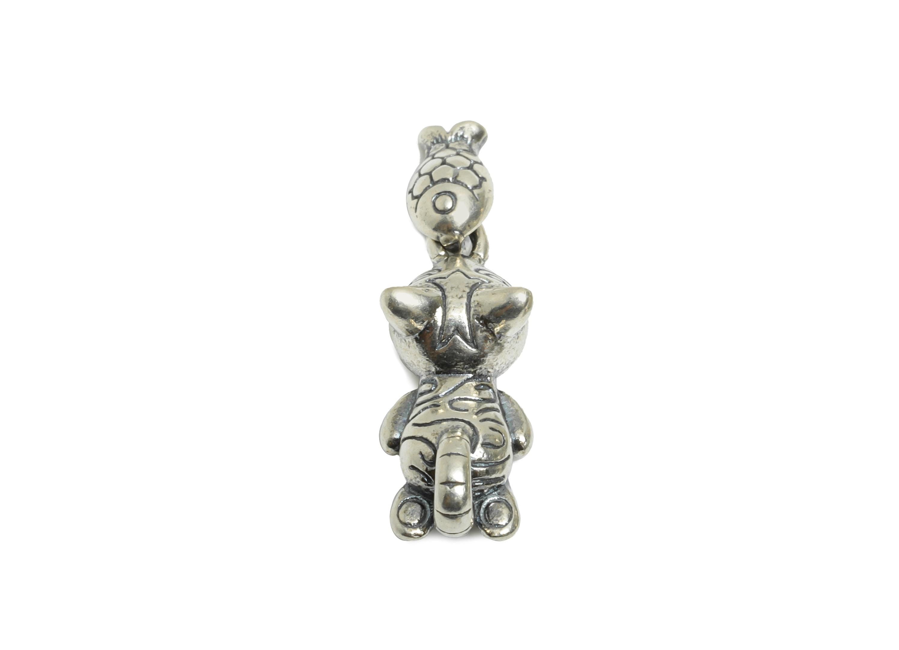 Silver Cat and Fish Pendant - Cute Animal Charm for Necklace - 925 Sterling Silver - Refined Rhodium Plating Pendant - 21x6.7x5.4mm - SI1119 - DOMEDBAZAAR