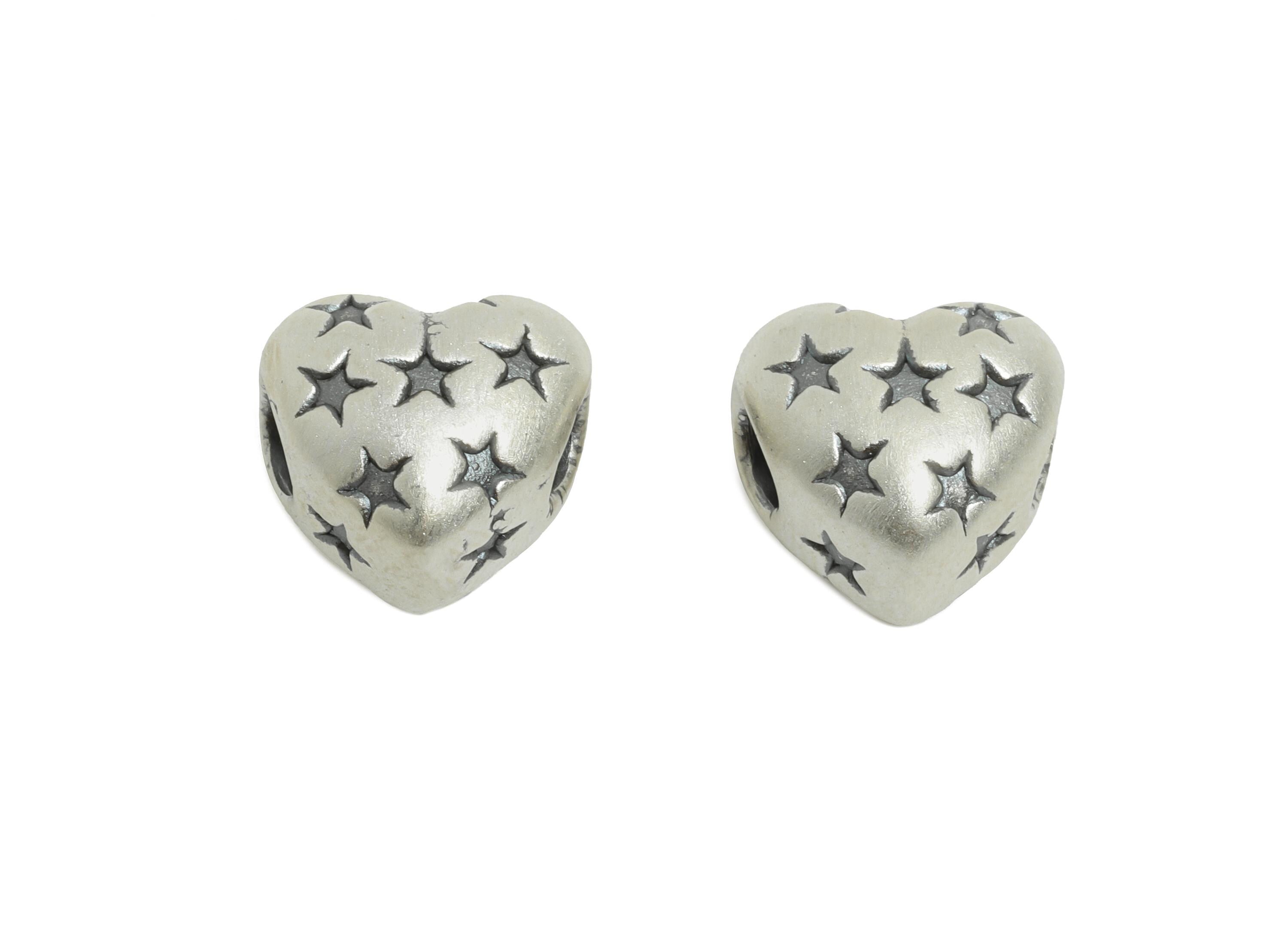 Silver Star Heart Bead - Dainty Heart Spacer for Craft Bracelets - Jewelry Making Supplies - Spacer Bead - Pure Silver 999 - 10x9x8mm-SI1151 - DOMEDBAZAAR