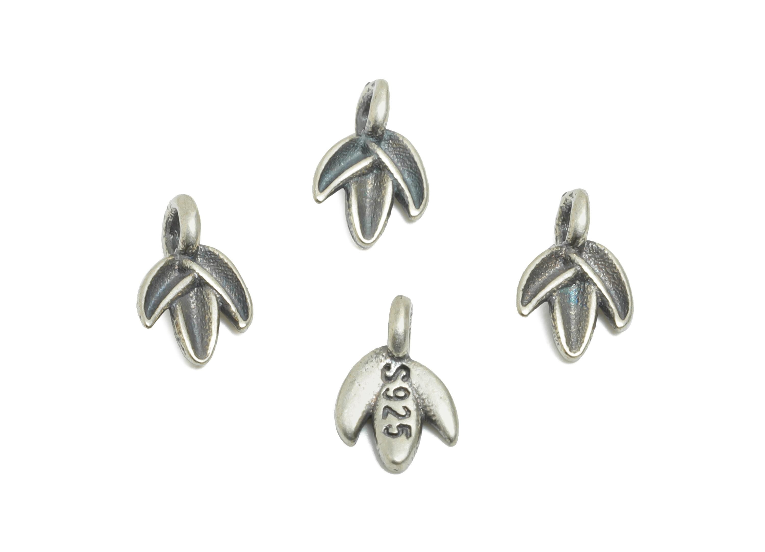 Silver Leaf Bracelet Charm - Botanical Bracelet Charm - Braided Bracelet Charm - 925 Sterling Silver - Rhodium Plated - 7x4.7x2.5mm - SI1120 - DOMEDBAZAAR