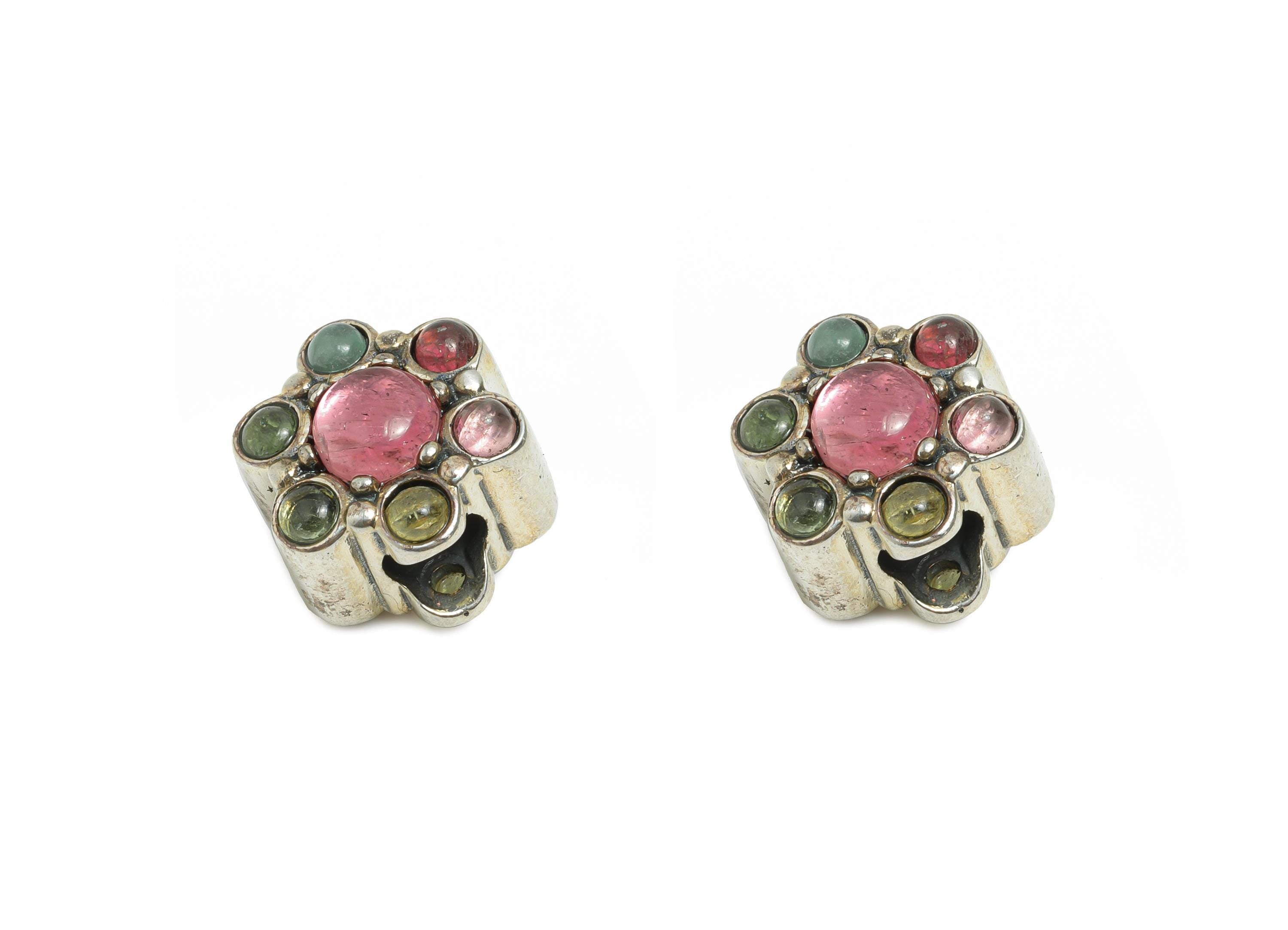 Floral Tourmaline Bead - Bracelet Jewelry Finding - Jewelry Making Supplies - Whimsical Bead - 925  Sterling  Silver - 14x11x9.93mm-SI1167 - DOMEDBAZAAR