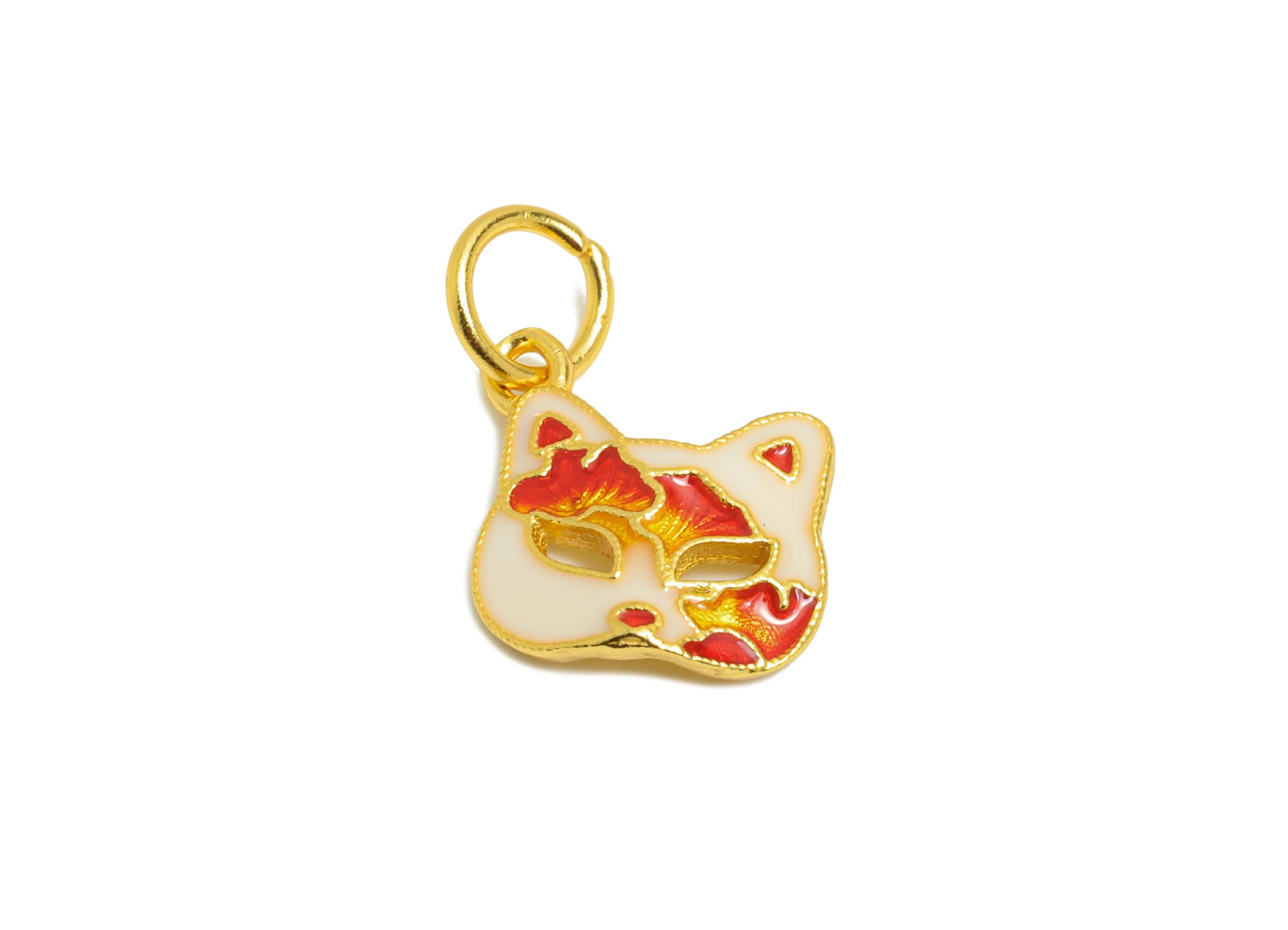 Enamel Fox Mask Charms - Colorful Animal Mask Charm for Bracelet - 925 Sterling Silver - KC Gold Tone Plated - 9.85x9.12x1.17mm - SI1126 - DOMEDBAZAAR