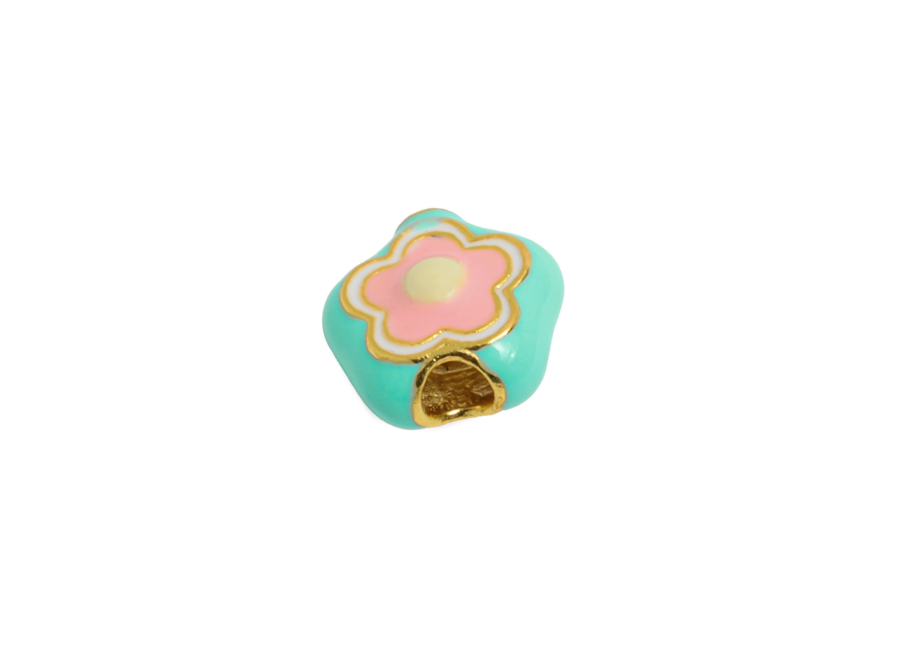 Enamel Flower Spacer Bead - Colorful Flower Bead for Bracelet - Handmade Jewelry - 925 Sterling Silver - KC Gold Plated - 6x6x3.9mm - SI1127 - DOMEDBAZAAR