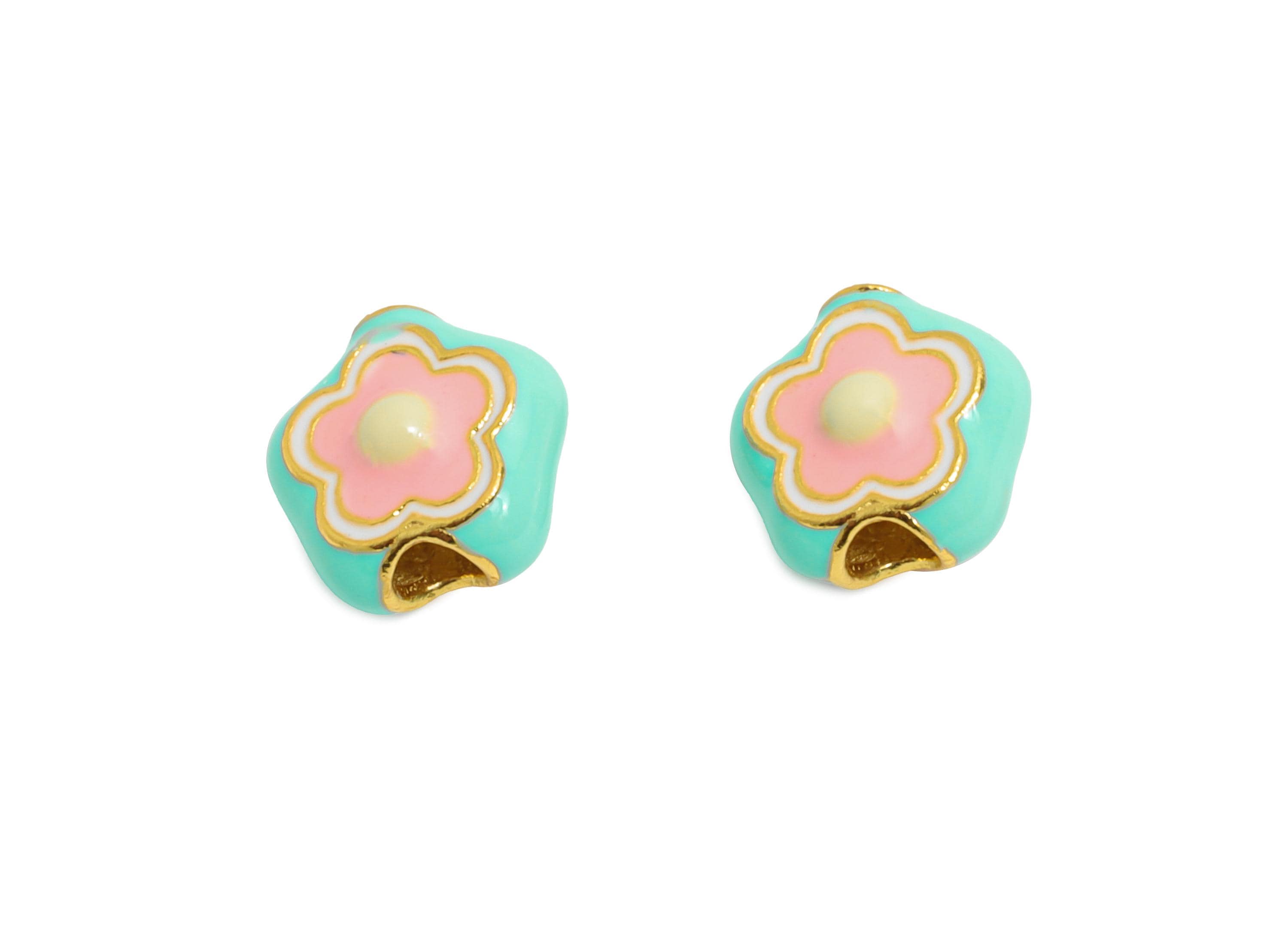 Enamel Flower Spacer Bead - Colorful Flower Bead for Bracelet - Handmade Jewelry - 925 Sterling Silver - KC Gold Plated - 6x6x3.9mm - SI1127 - DOMEDBAZAAR