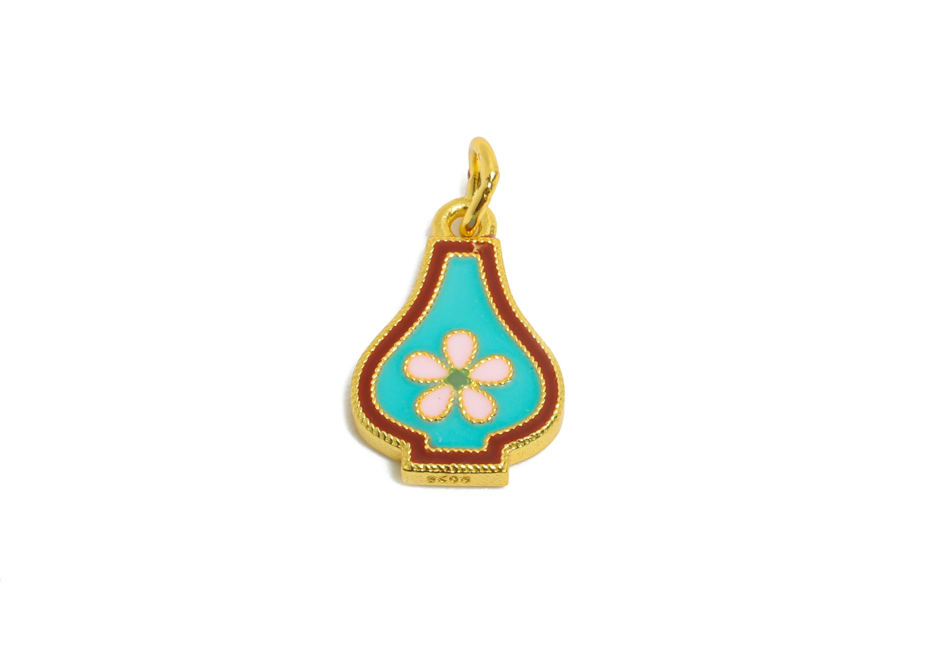 Enamel Daisy Charm - Colorful Floral Enamel Charm for Bracelet - 925 Sterling Silver - 24k Real Gold Plating - 12.1x7.92x1.41mm - SI1131 - DOMEDBAZAAR