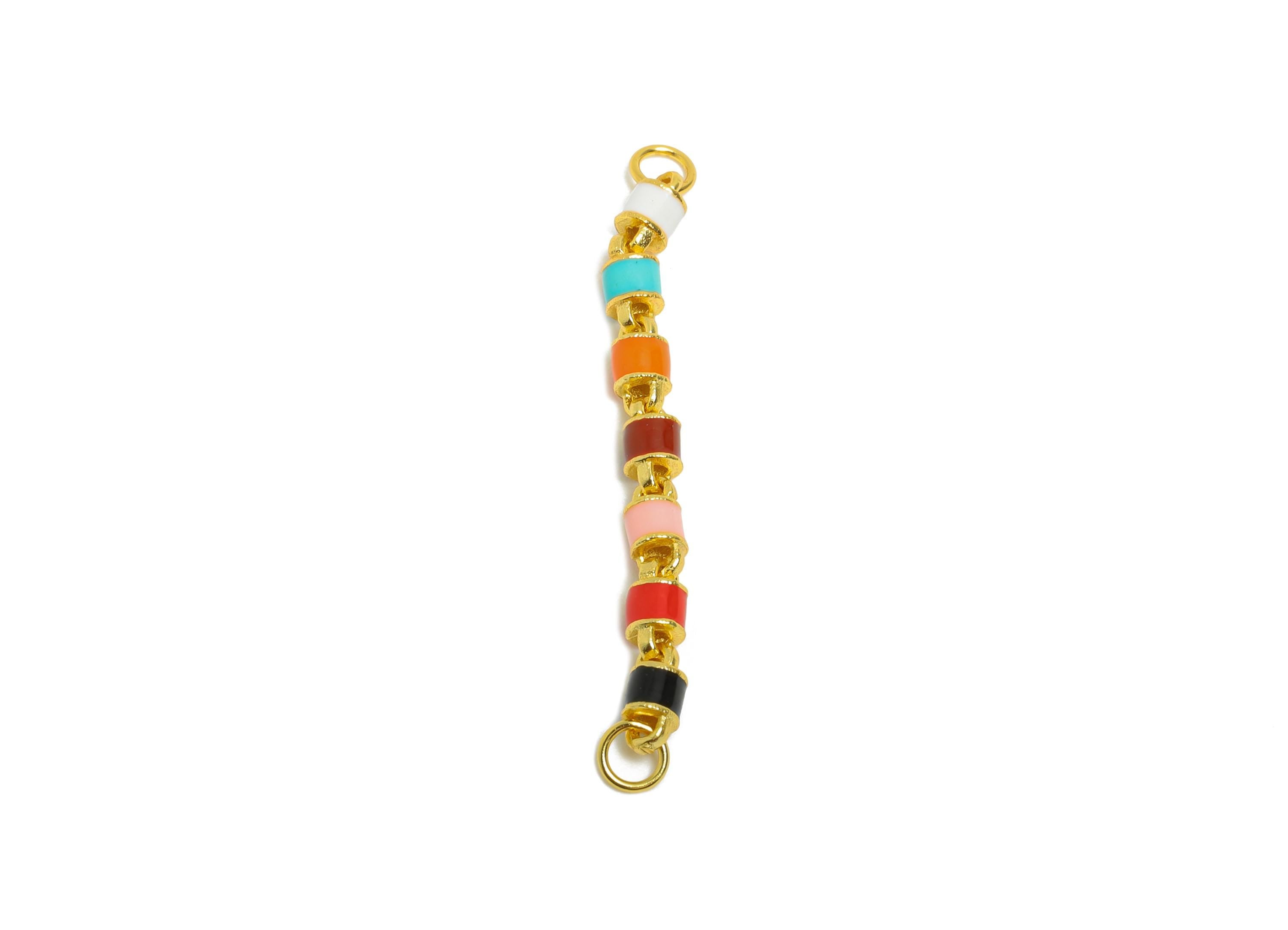 Colorful Enamel Cylinder Bead - Rainbow Bead Connector Charm For Bracelet - 925 Sterling Silver - 24k Real Gold Plating - 34x2x2mm- SI1140 - DOMEDBAZAAR
