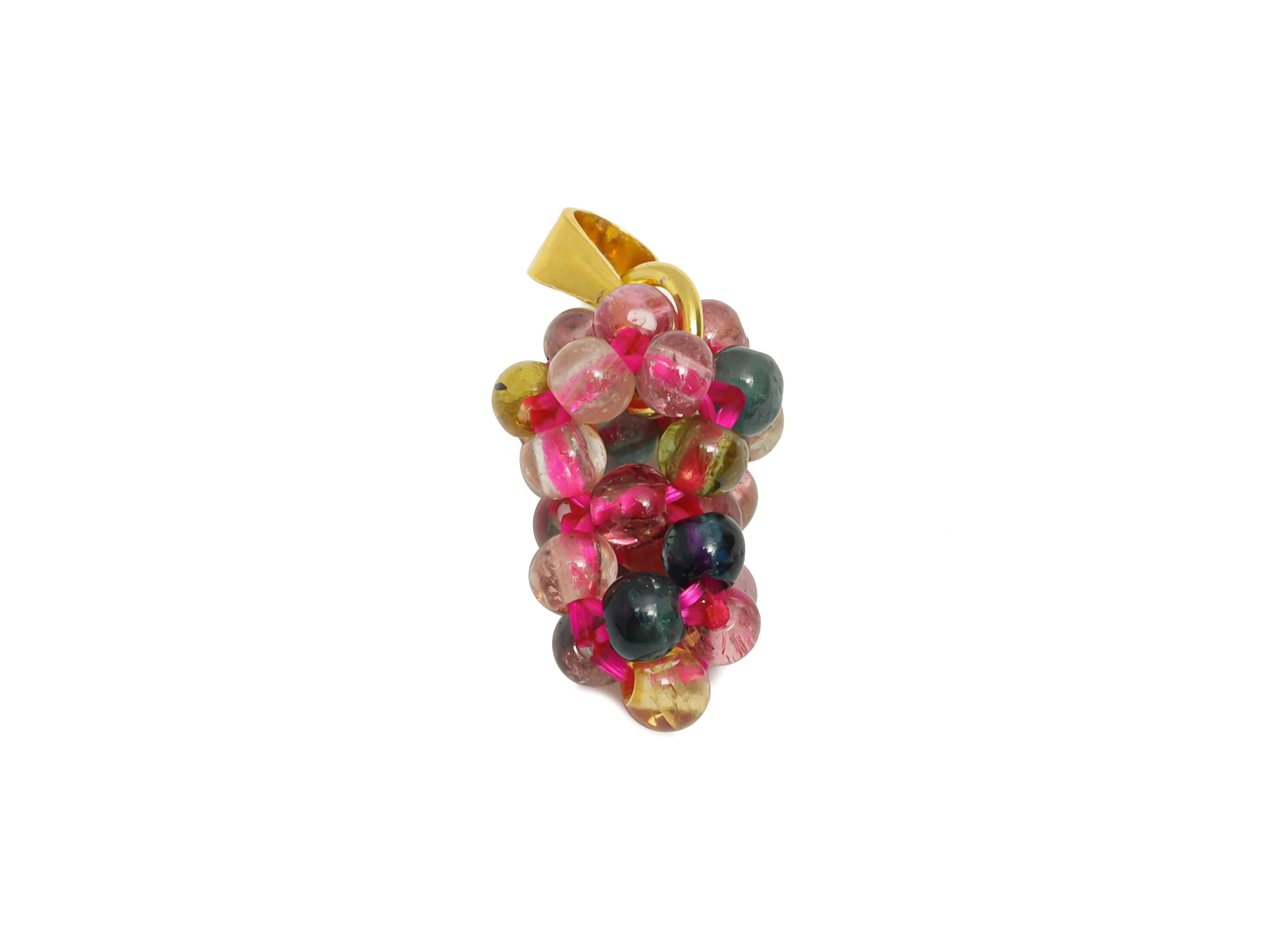 Silver Grape Cluster Necklace Pendant - Tourmaline Beaded Grape Pendant with Bail - 925 Sterling Silver - 18K Gold Plated -19x9.7x9mm-SI1165