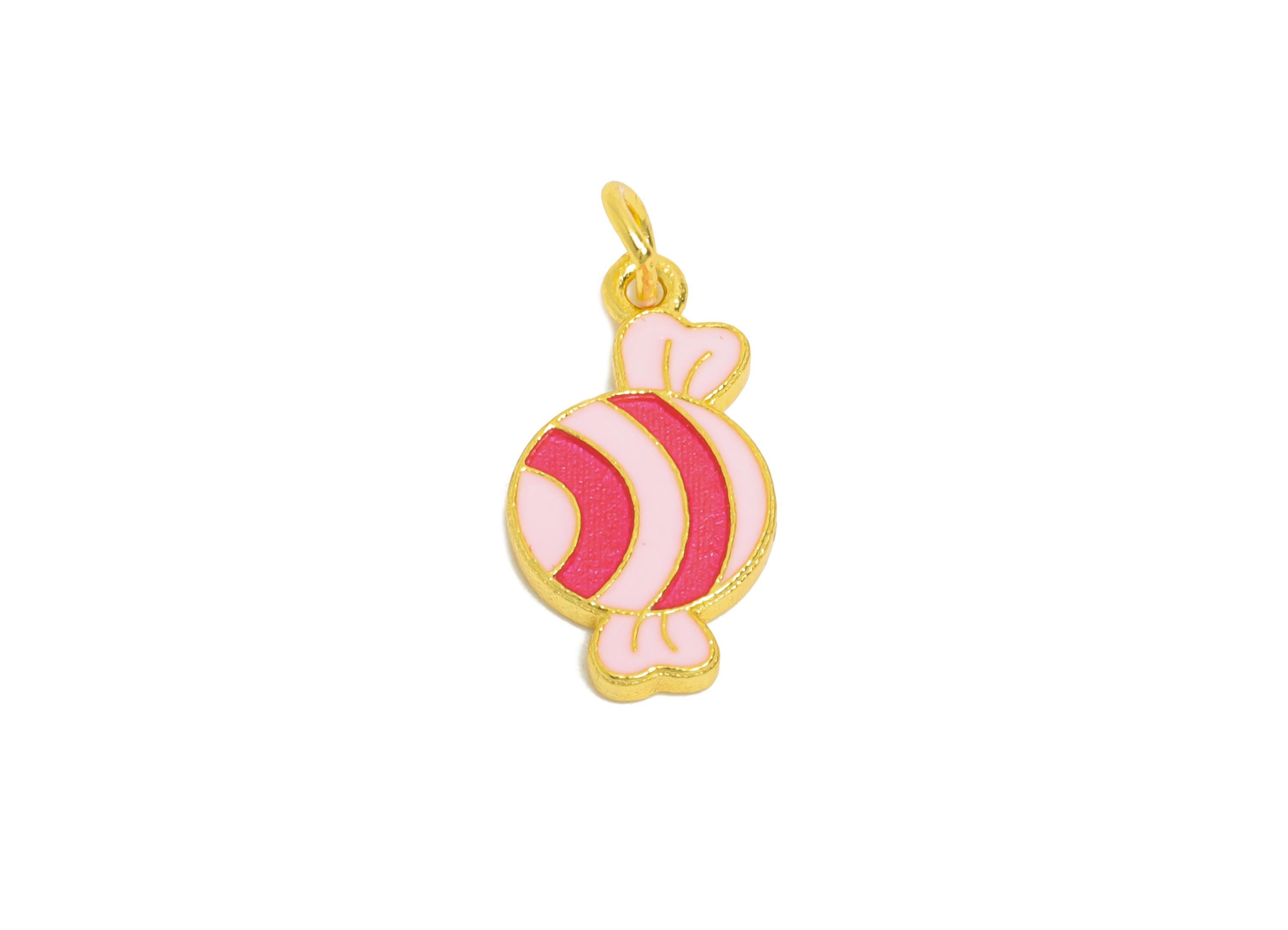 Colorful Enamel Candy Charm - Sweet Treat Charm For DIY Bracelet - 925 Sterling Silver - 24k Real Gold Plating - 10x9x1.45mm - SI1138 - DOMEDBAZAAR