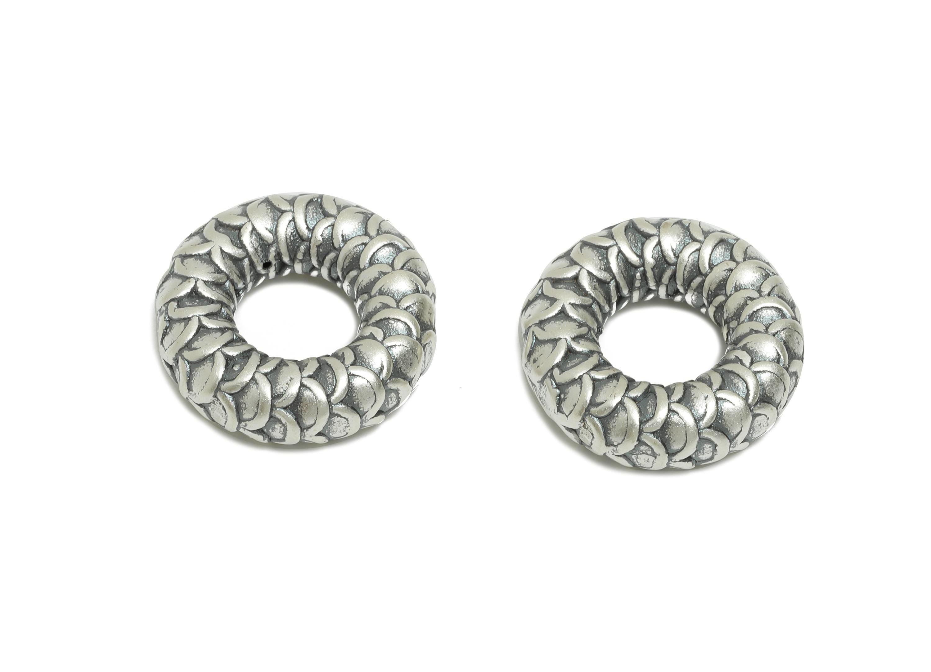 Donut Spacer Bead - Scale Pattern Bead for Bracelets - Jewelry Making Supplies - Textured Spacer Bead - Pure Silver 999 - 19x19x6mm-SI1155 - DOMEDBAZAAR