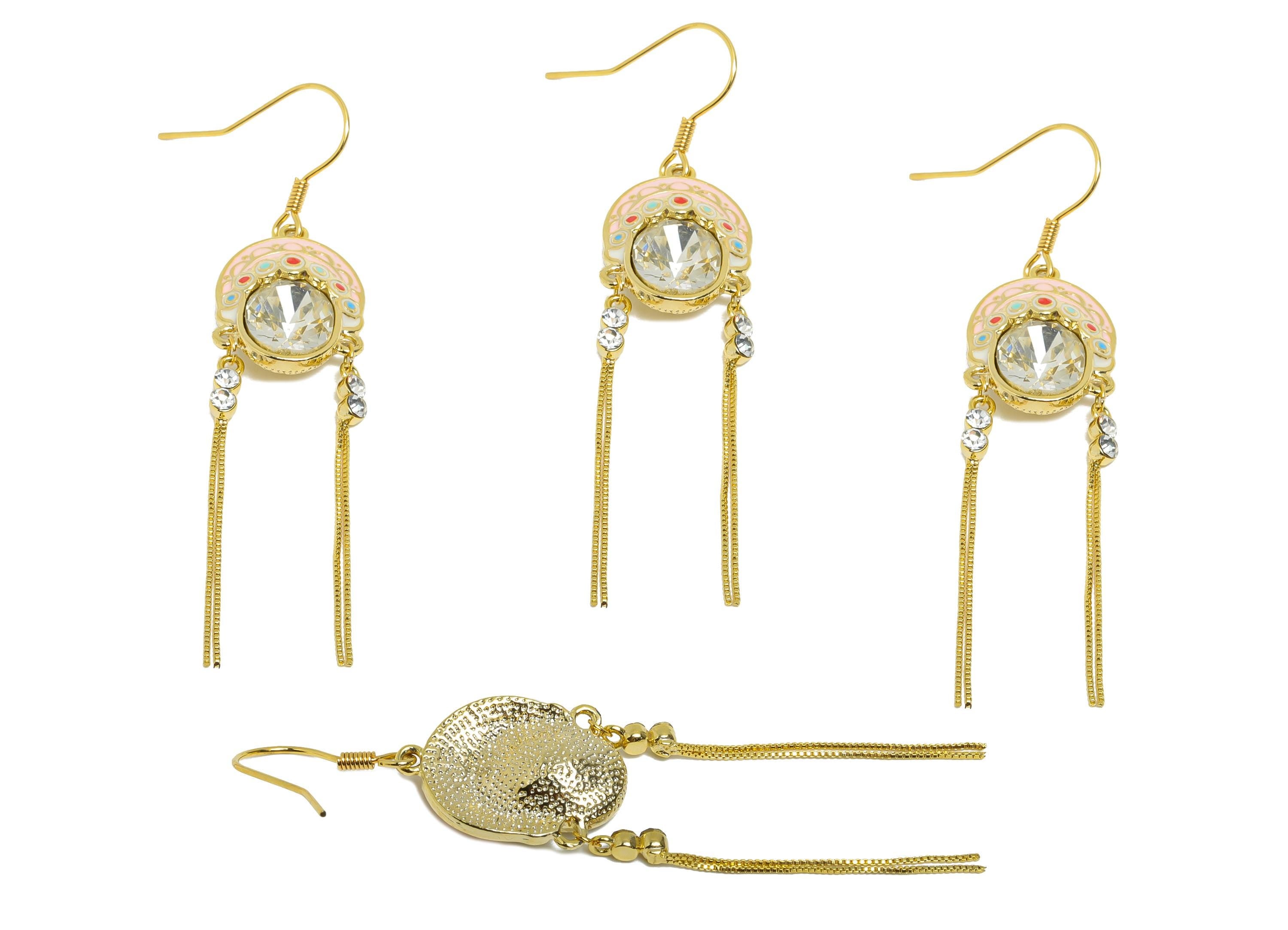 Brass Drama Earring Hook - Enamel Handmade Tassel Hook Wire - Crystal Party Earring Jewelry - 18K Real Gold Plating - 72x15x5mm - RGP11012