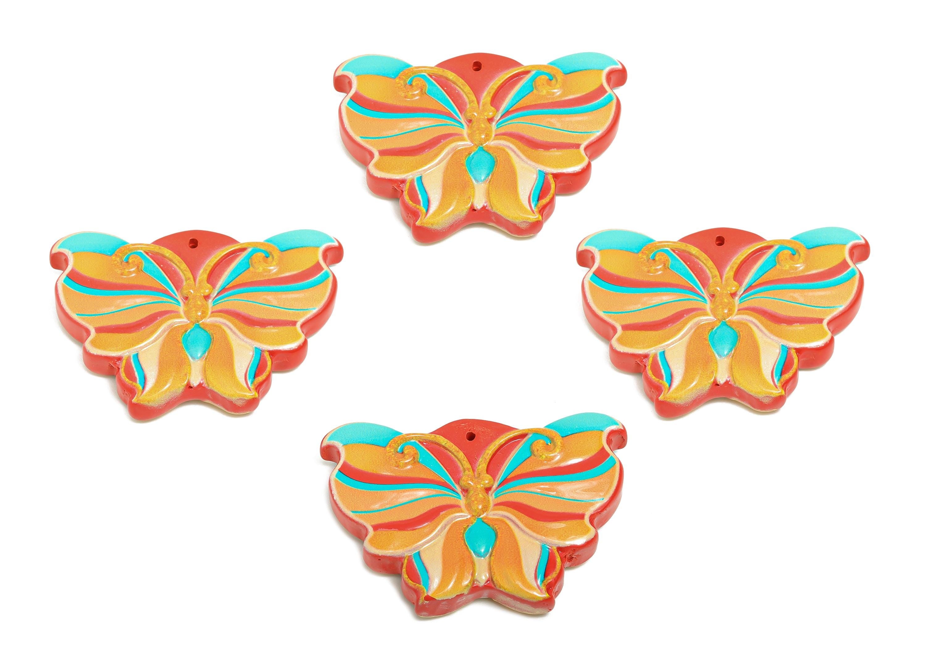 Vermilion Butterfly Pendant - Colorful Enamel Painting Jewelry Component - Handmade Necklace Pendant - DIY Jewelry - 30.5x44x7.6mm - NS3090 - DOMEDBAZAAR