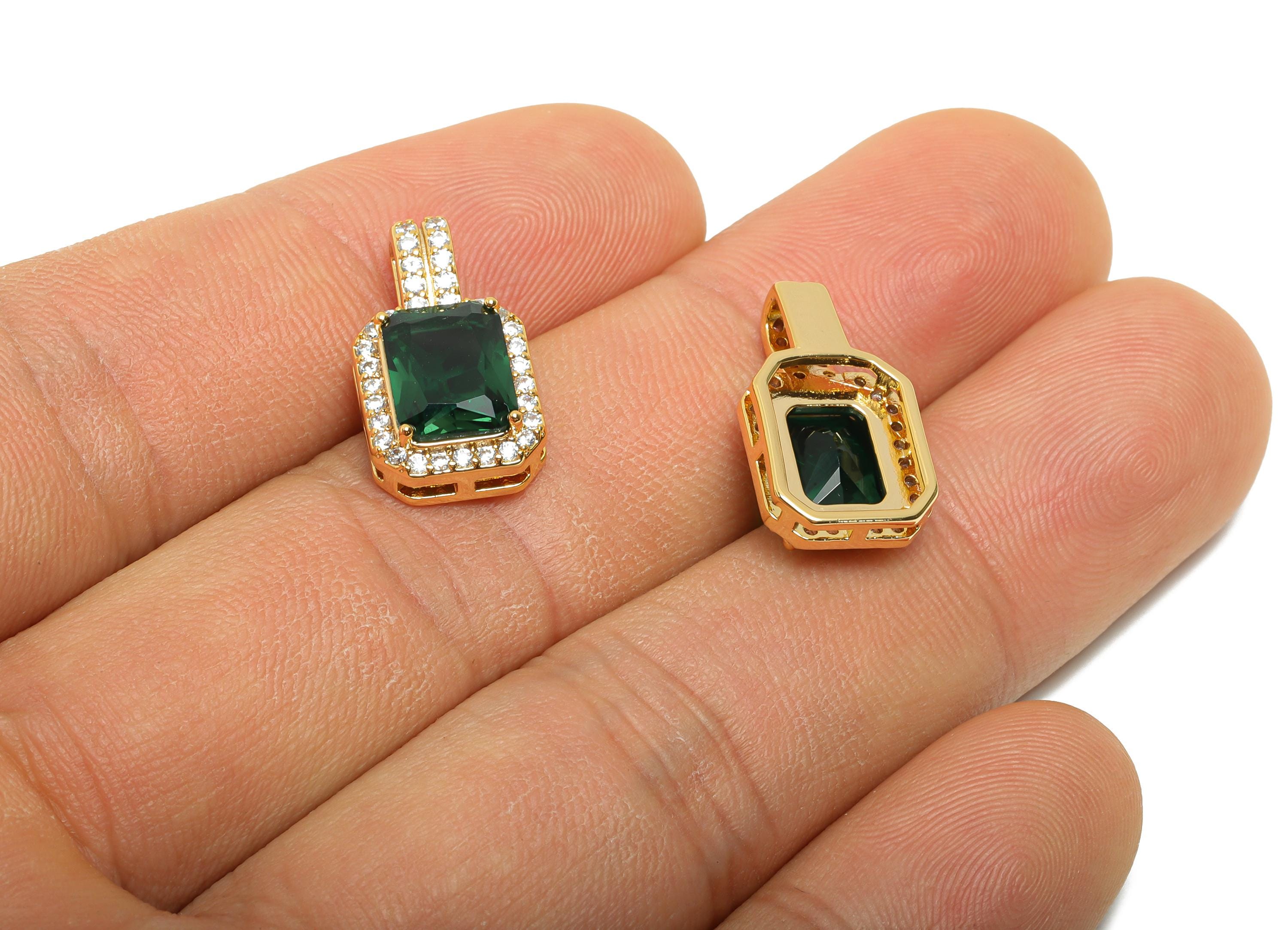 Dainty Geometric Zircon Pendant - Brass Necklace Pendant with Zircon - Elegant Jewelry Finding - 18K Real Gold Plated - 18x10x5mm -RGP11073 - DOMEDBAZAAR