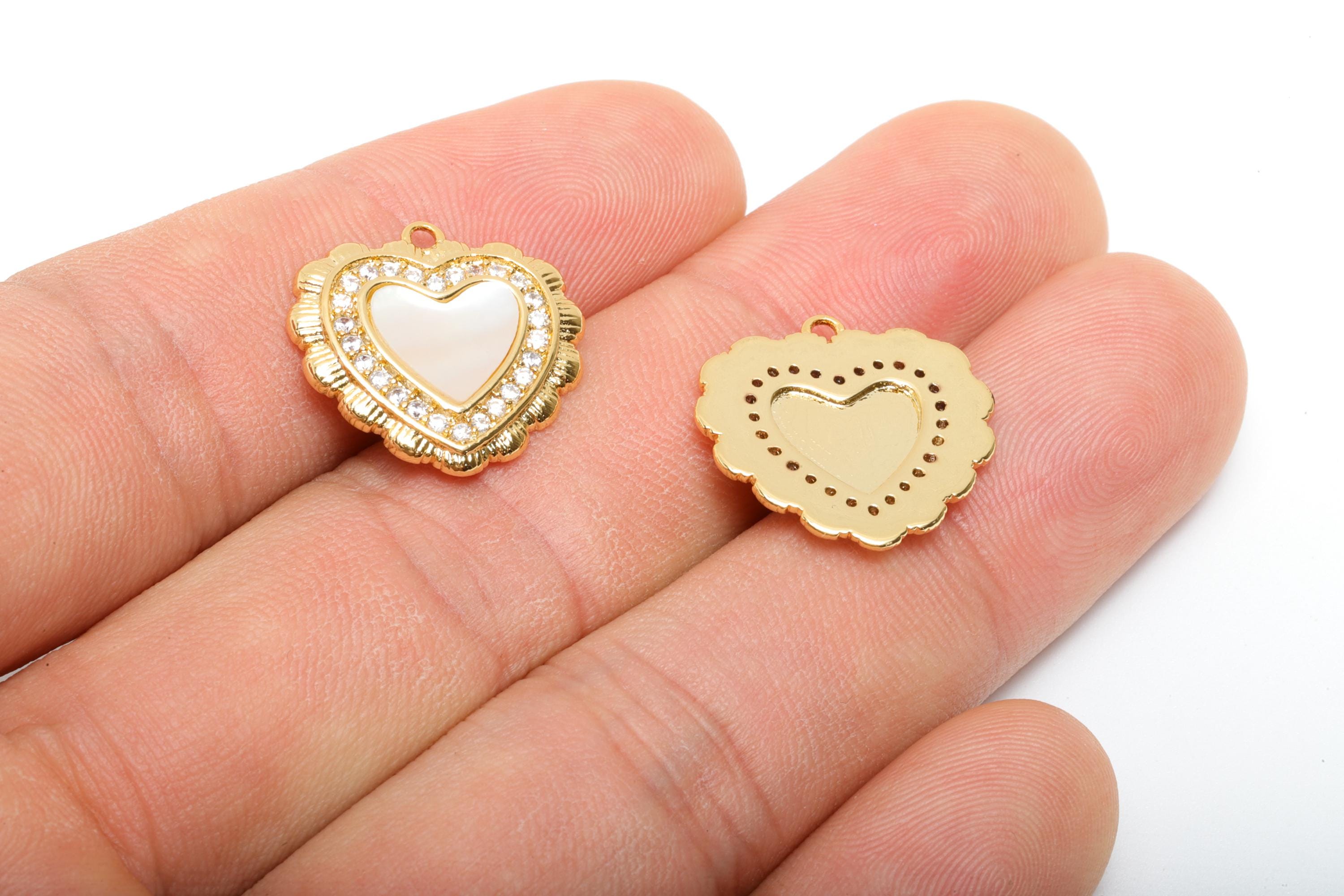 Brass Heart Shell Pendant - Sparkling Zircon Love Pendant - Refined Heart Jewelry Making - 18K Real Gold Plated - 17.7x18.3x2.5mm - RGP11093 - DOMEDBAZAAR