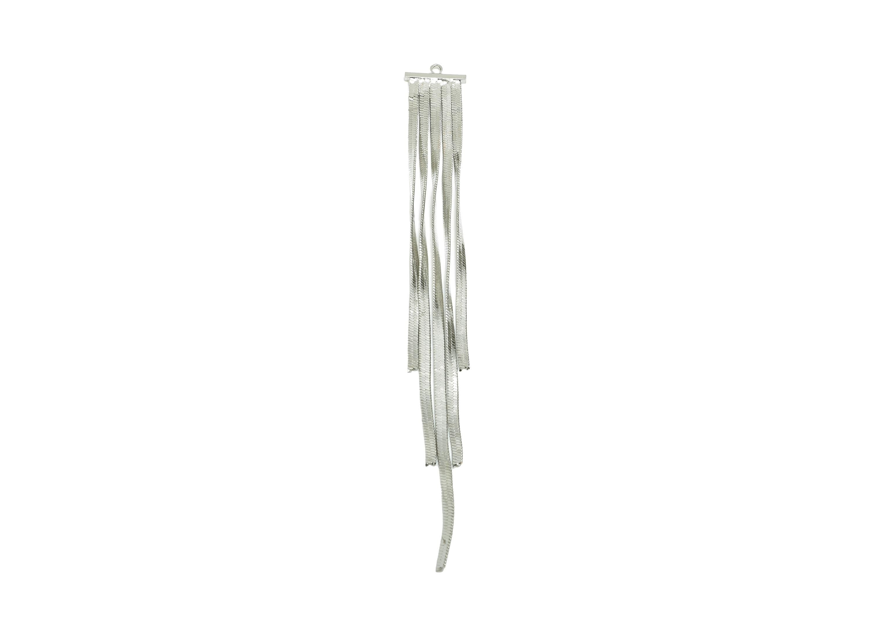 Brass Dangle Tassel Earring Charm - Snake Chain Fringe Making Supply - Fashion Jewelry Finding - 18K White Gold Plated - 10x12x1mm -RGP11099