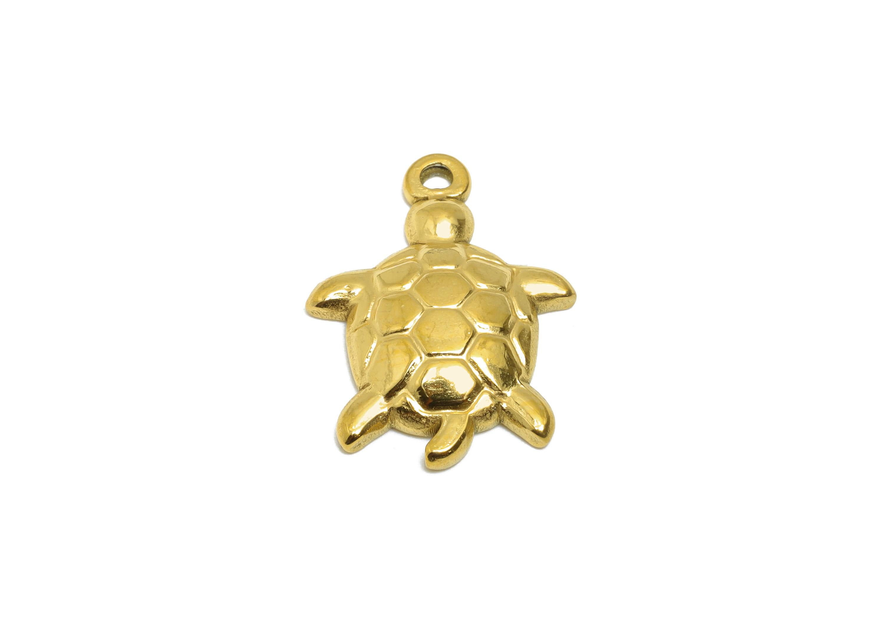Steel Turtle Charms - Textured Marine Life Pendant - Boho Sea Animal Jewelry Piece - 24K Real Vacuum Plated - 20.8x15.35x3.28mm - SS2745 - DOMEDBAZAAR