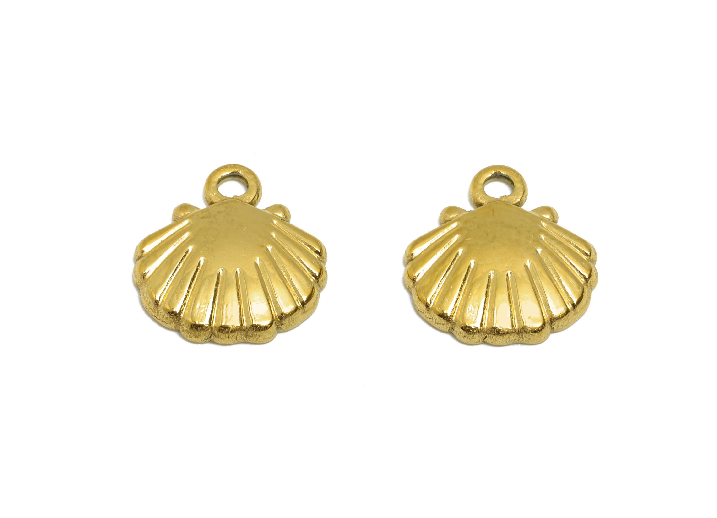 Steel Shell Charm - Textured Marine Life Necklace Pendant - Minimalist Shell Jewelry Piece - 24K Real Vacuum Plated - 13x12.5x2.4mm - SS2746 - DOMEDBAZAAR