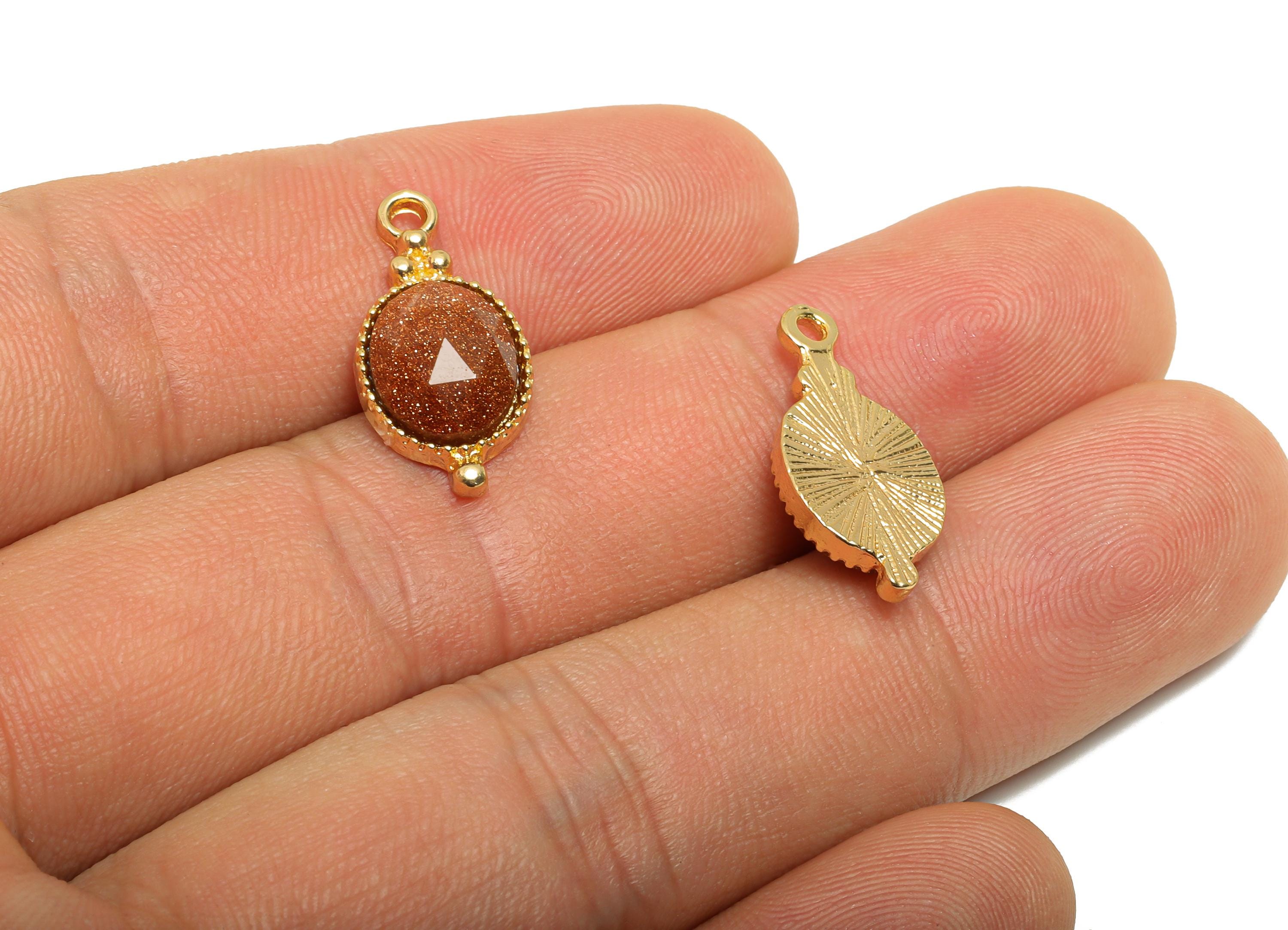 Gold Stone Pendant - Vintage Brown Glitter Charm - Sparkling Stone Pendant - Handmade Jewelry Supply - Gold Tone Plating - 20x9x4mm - NS3115 - DOMEDBAZAAR