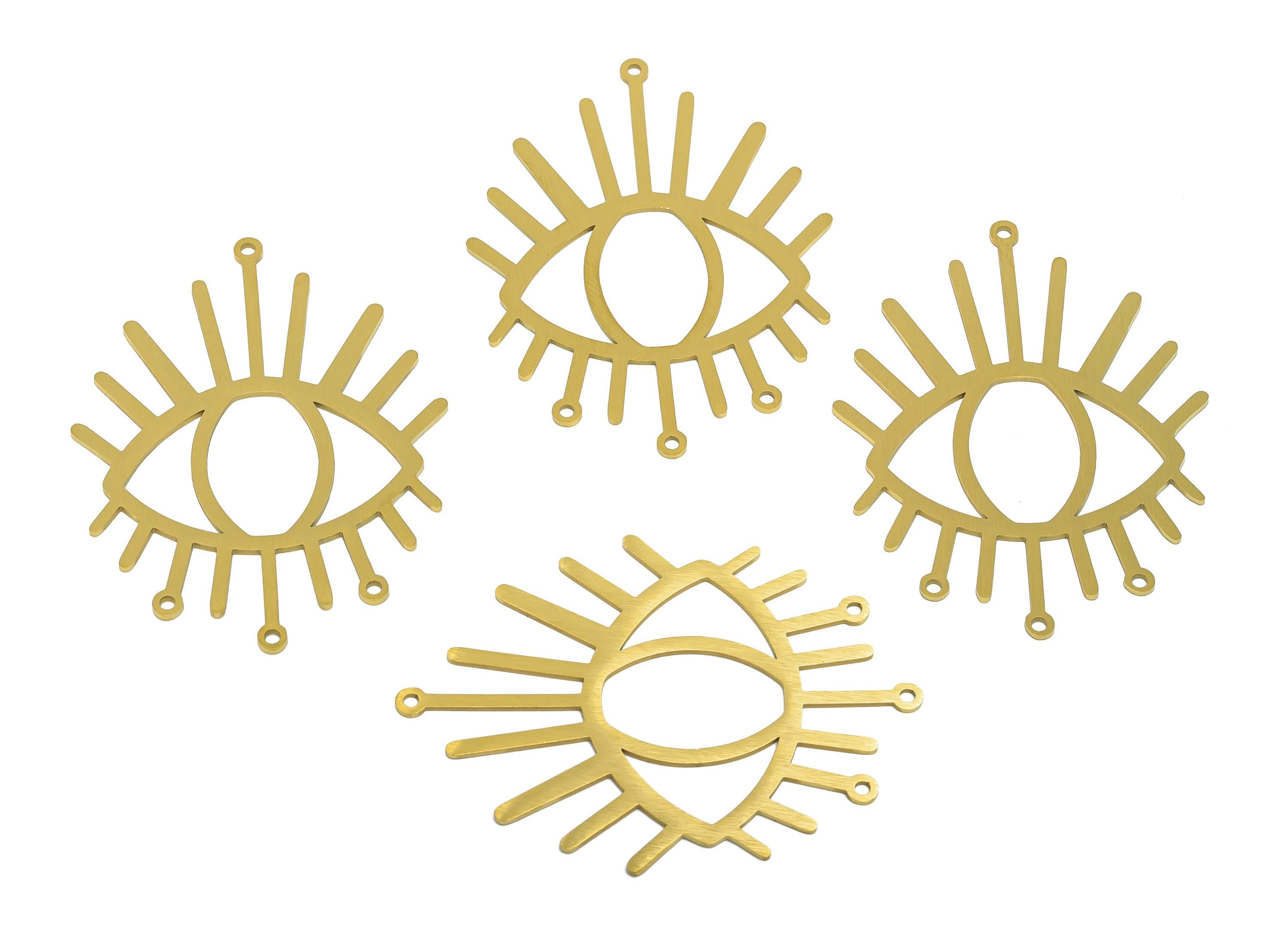 Sunburst Eye Pendant - Stainless Steel Eye Connector - Laser Cut Mystical Protection Charm - Real Vacuum Plated - 50.68x37.5x0.9mm - SS2762 - DOMEDBAZAAR