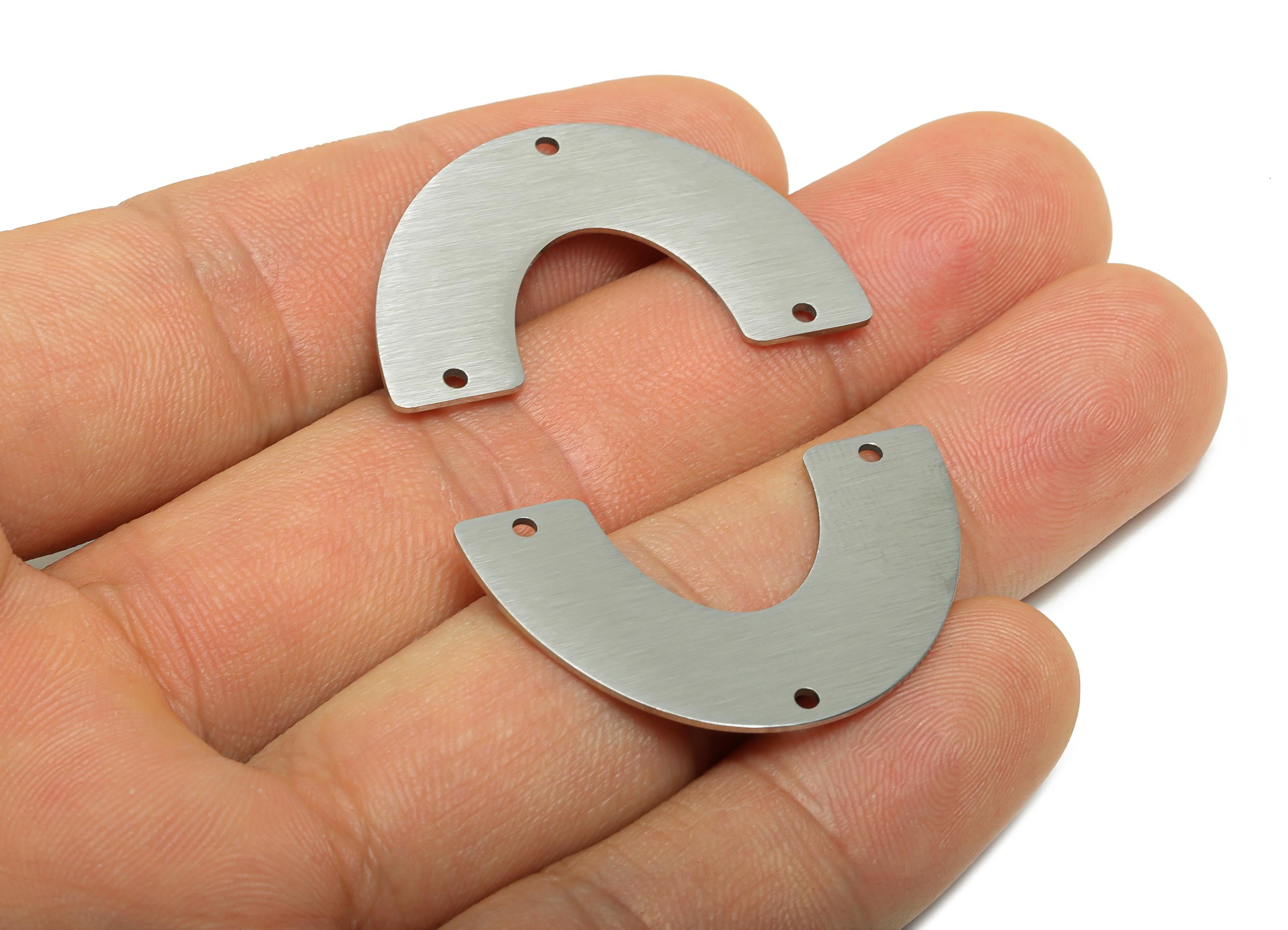 Steel Arch Connector Pendant - Minimalist Silver Curved Bar Pendant - Geometric Open Arch Charm for DIY Jewelry - 34x21.15x0.88mm - SS2767 - DOMEDBAZAAR