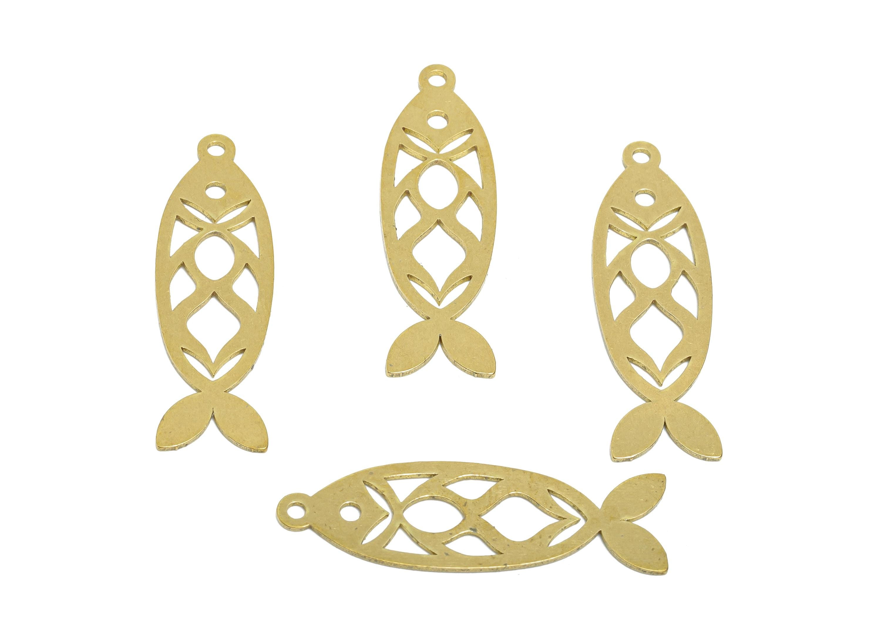 Brass Fish Charms - Raw Brass Marine Life Pendant - Minimalist Artistic Fish Motif Charm - Jewelry Making Supplies - 31.8x10x0.7mm - PP11489 - DOMEDBAZAAR