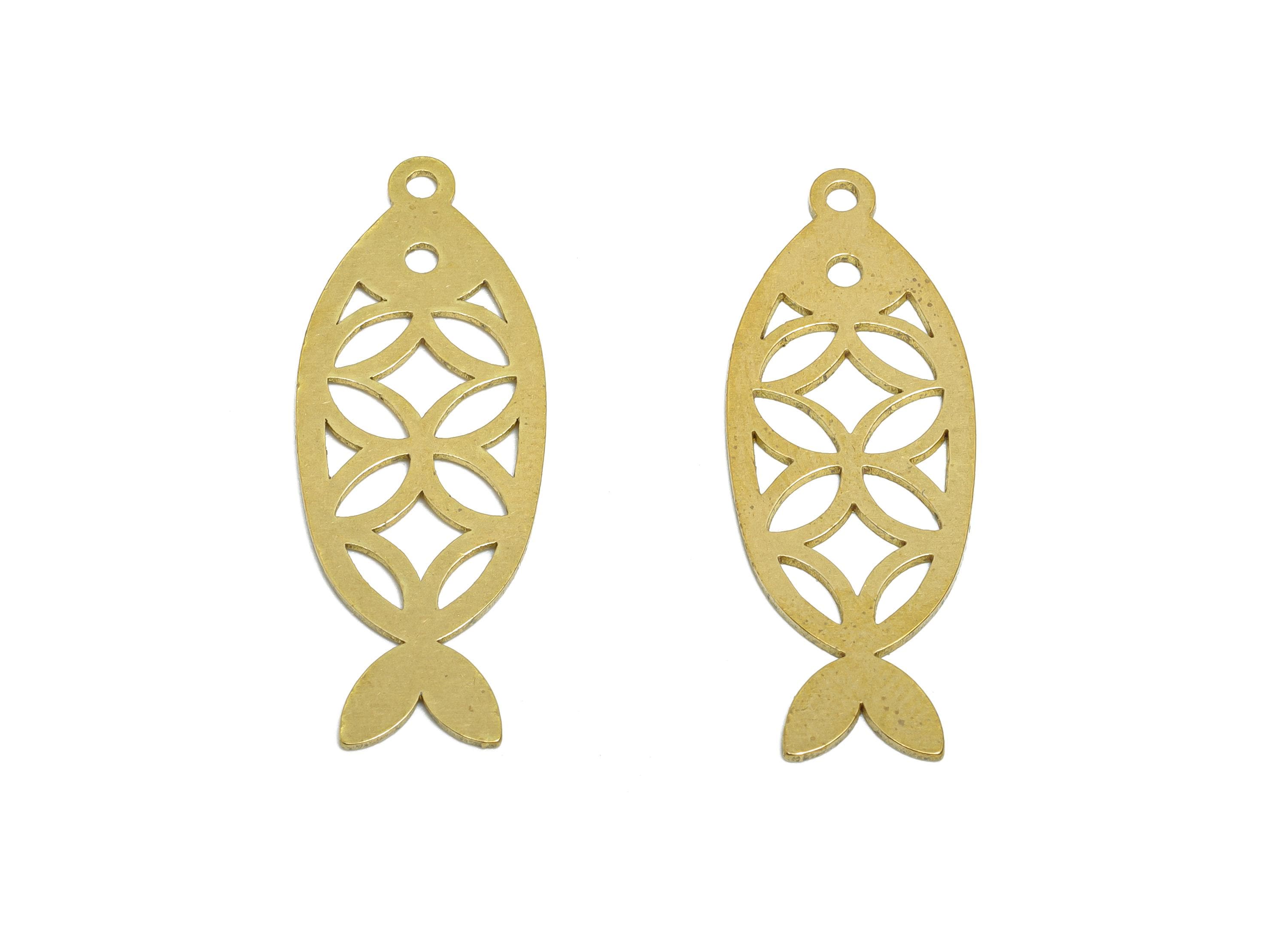 Brass Fish Earring Charms - Raw Brass Marine Life Pendant - Minimalist Artistic Fish Motif Charm - Jewelry Supplies - 32x12x0.7mm - PP11491 - DOMEDBAZAAR